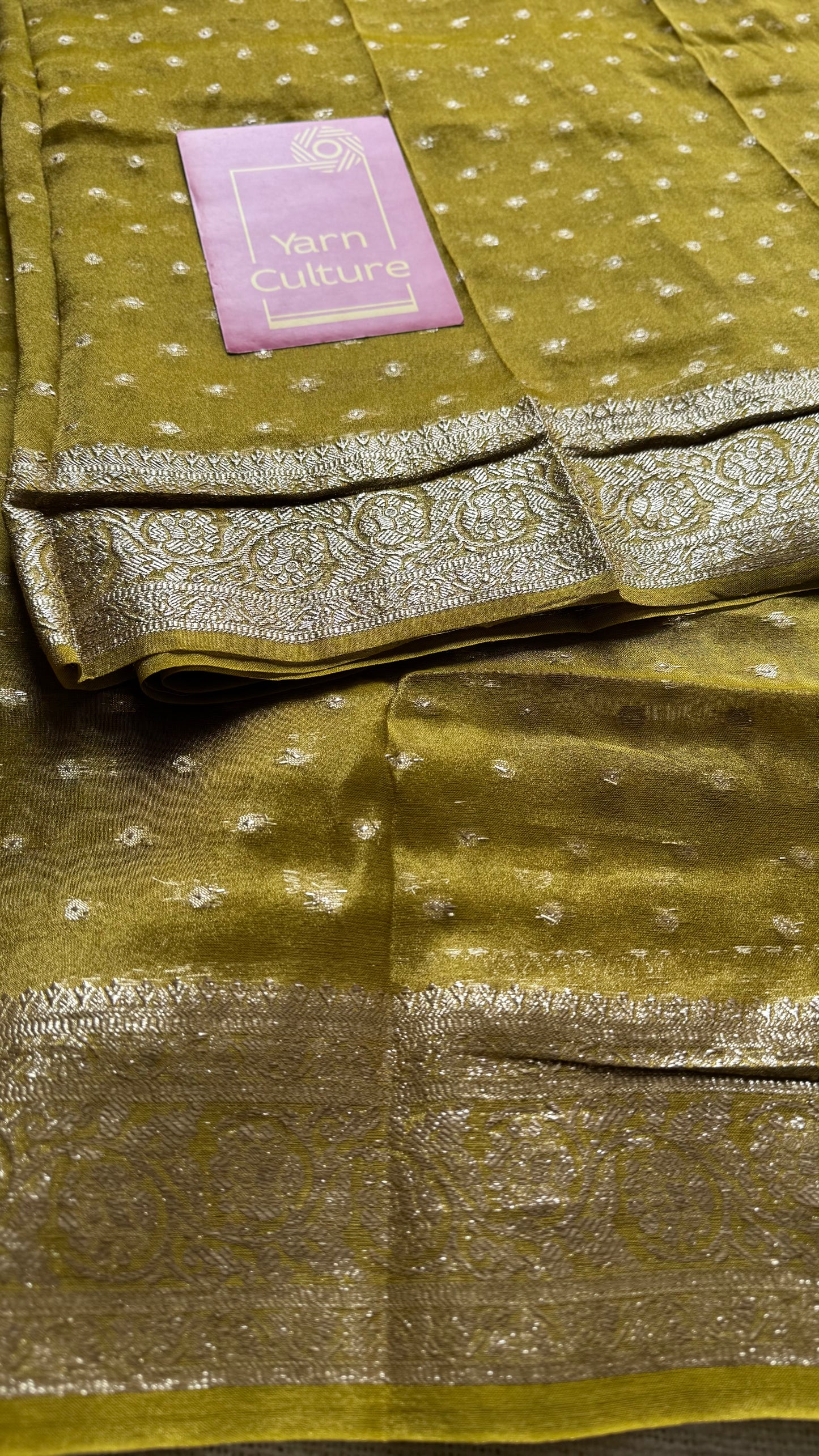 Light green with gold double tone, soft crushed tissue, thread zari - YCDOSFEJUTB10