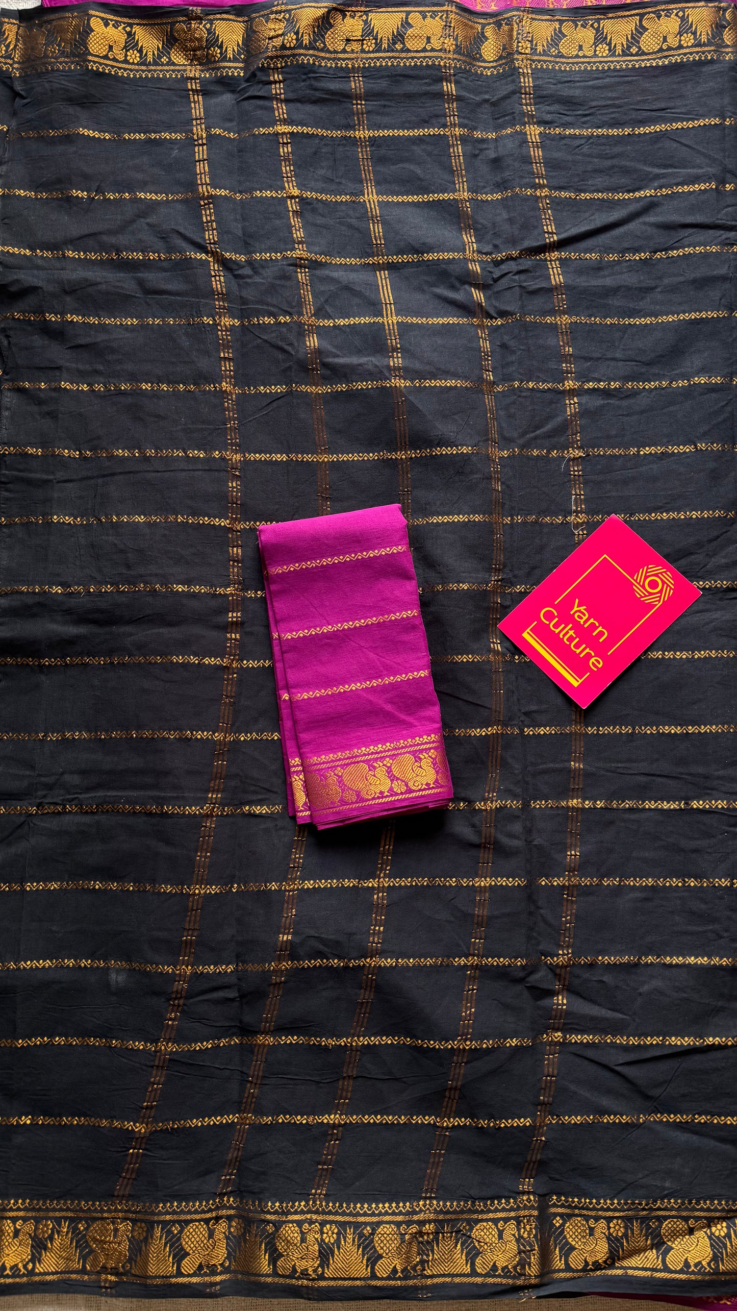 Black with purple pink (vadamalli), sungudi cotton half-half saree - YCCOTNMSFE358