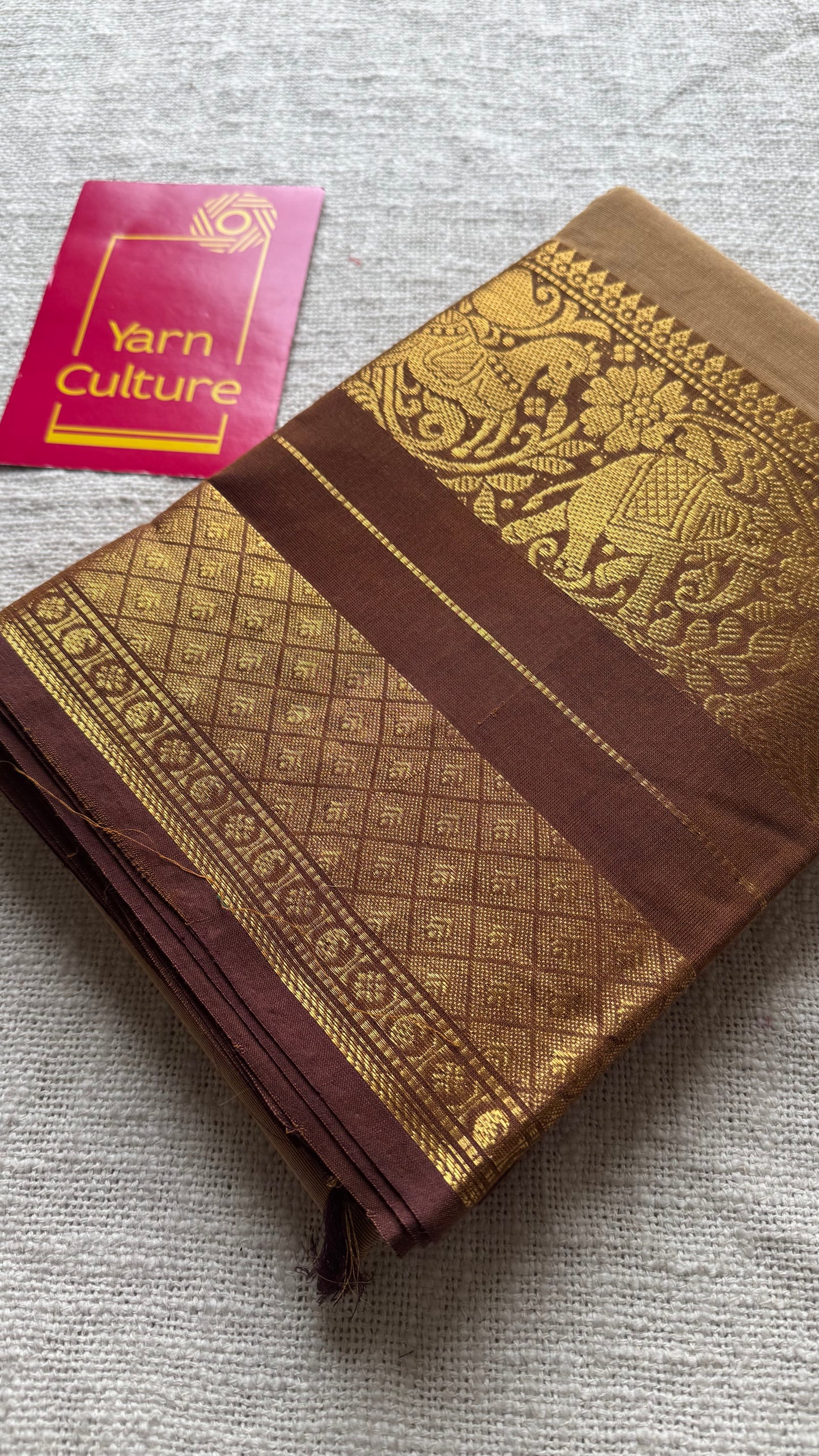 Light brown with dark brown, single side broad zari border, chettinad cotton - YCCOTNAUC56