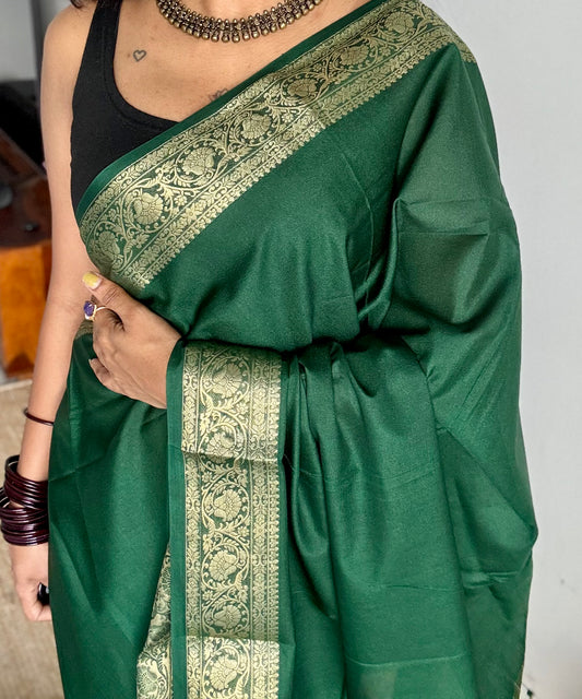 Dark green Mysore semi crepe silk saree - YCLOKFE240
