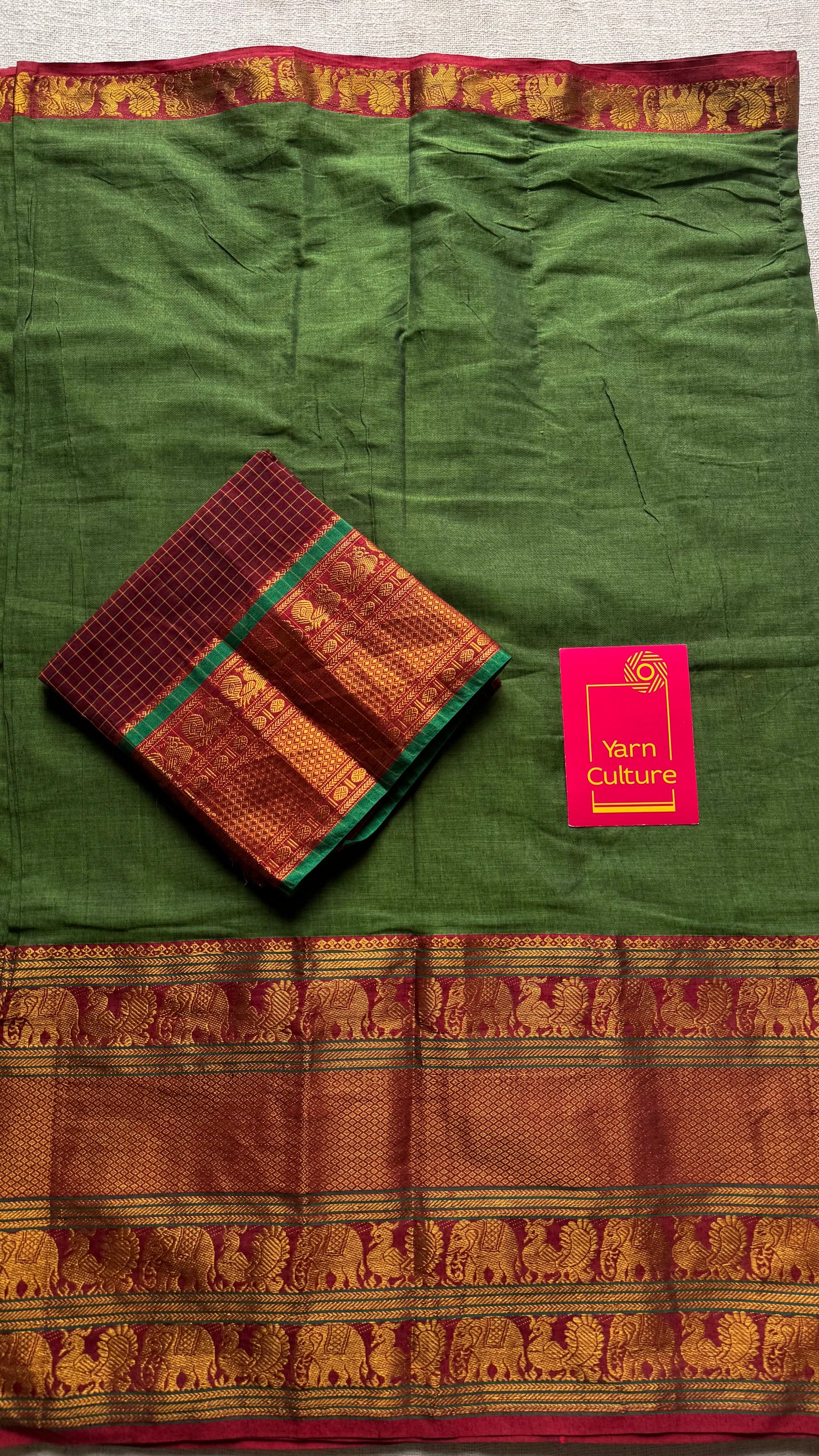 Green with broad zari border, premium narayanpet, soft cotton - YCWOTDFEBB06
