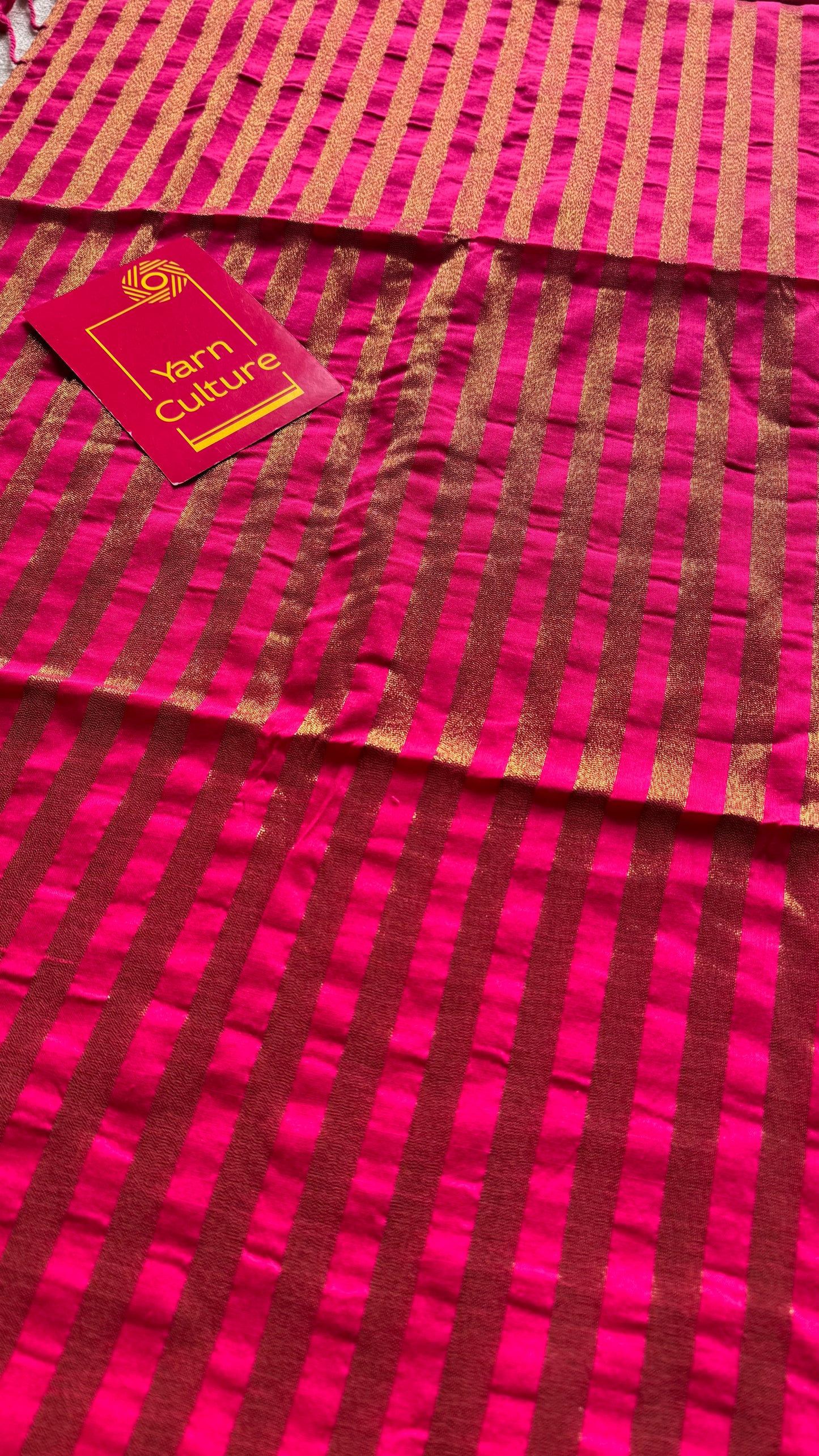 Hot pink khadi with antique gold pallu - YCBCKZPSE03