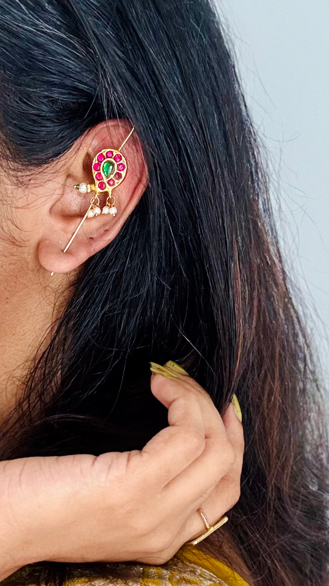 Gold plated kundan stone earcuff - YCAGEEC278