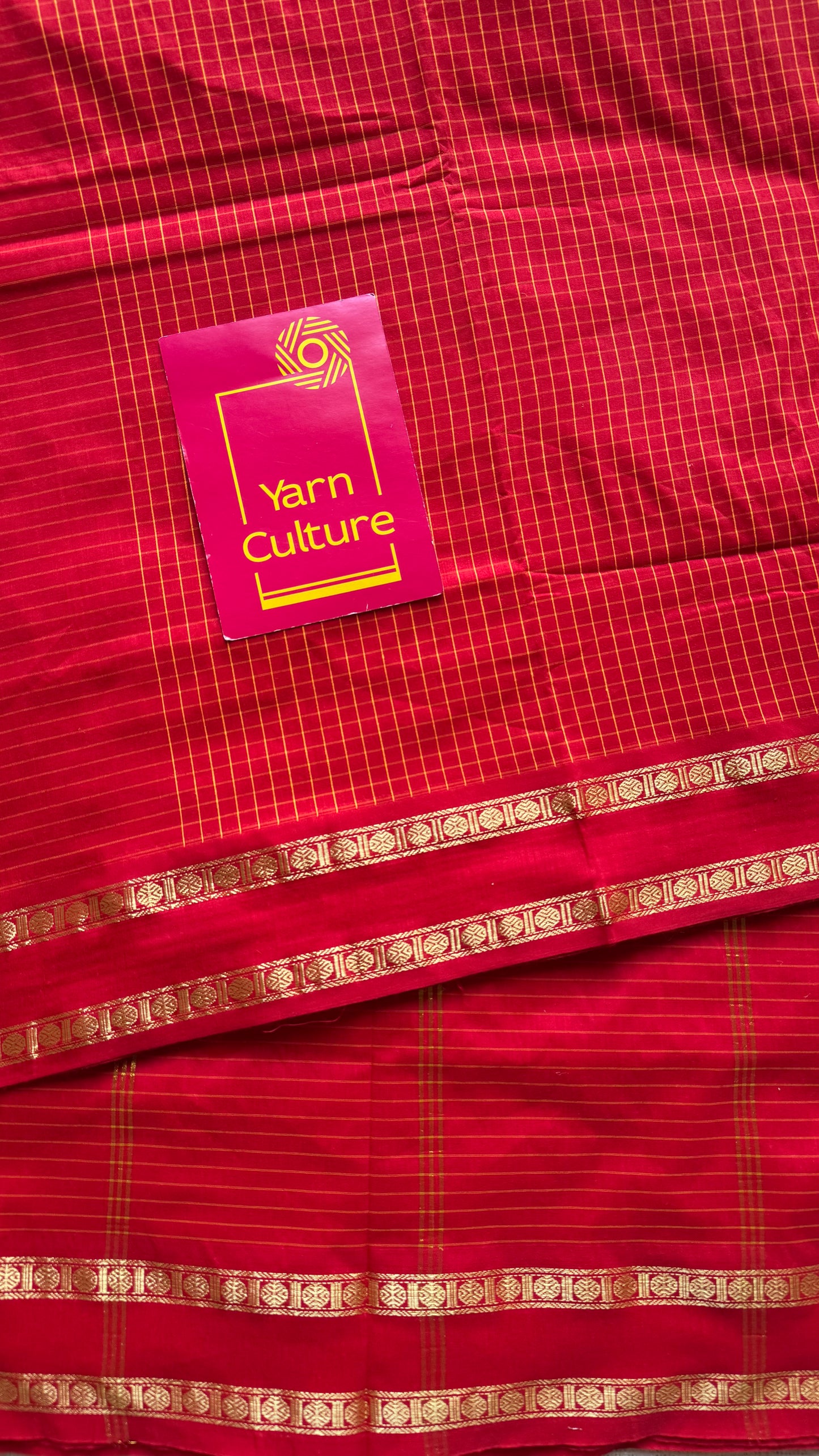 Red, arani checks, cotton silk - YCCOTNOCAR06