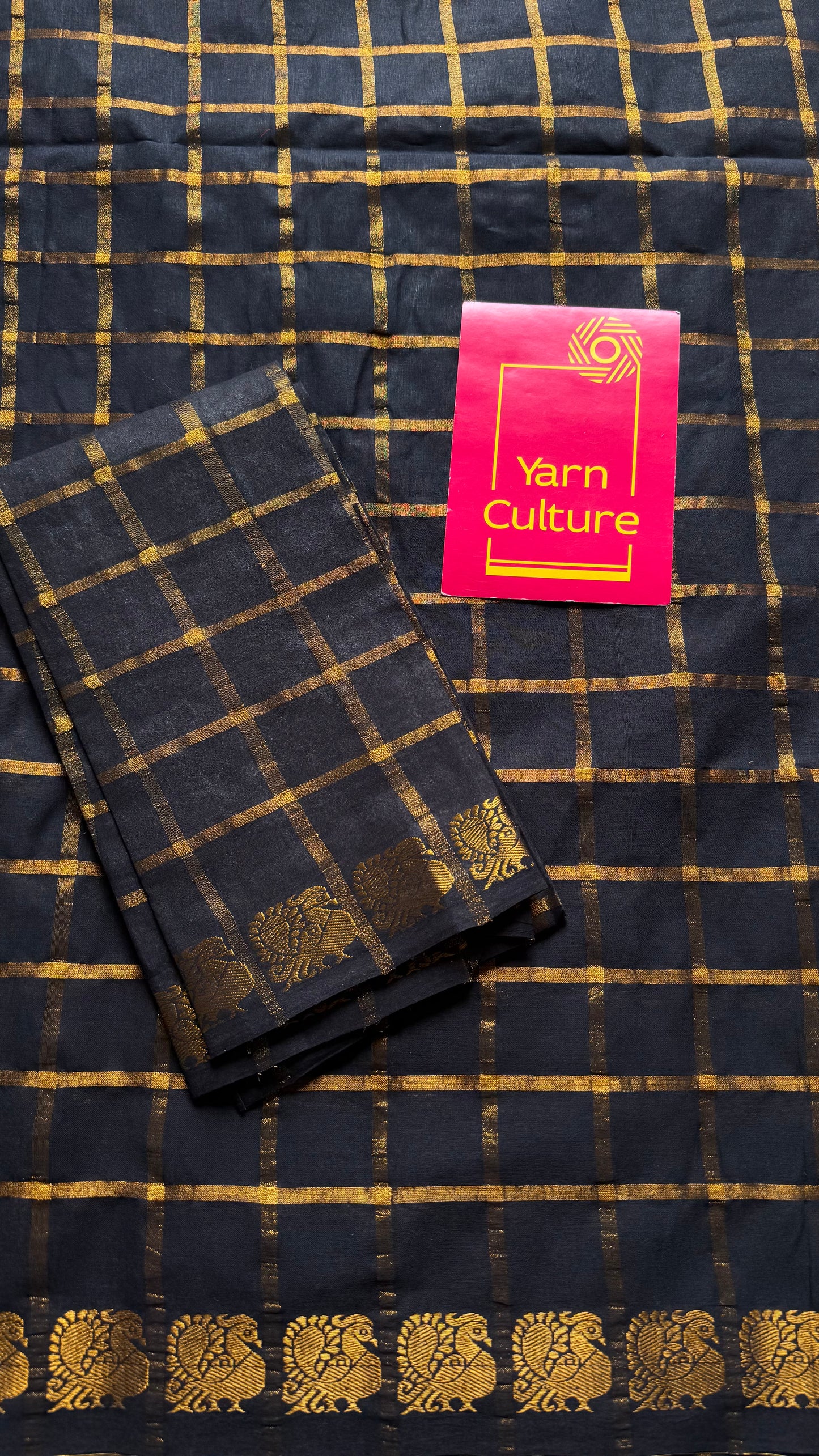 Black pavithra kattam sungudi, madurai cotton - YCCOTNSEMS03