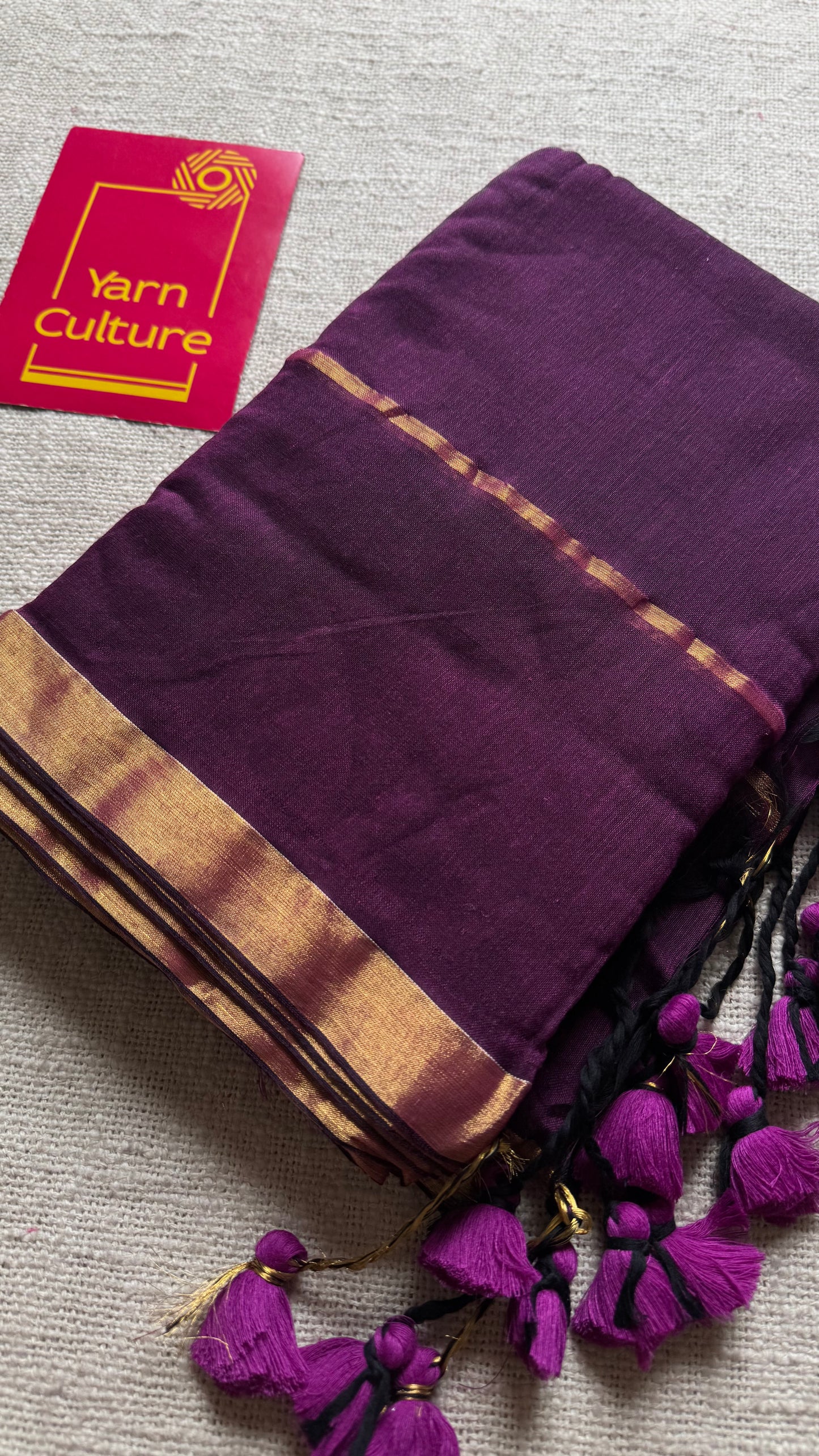 Purple pink mul, antique gold zari, gap border pattern - YCBCMCGZSE74