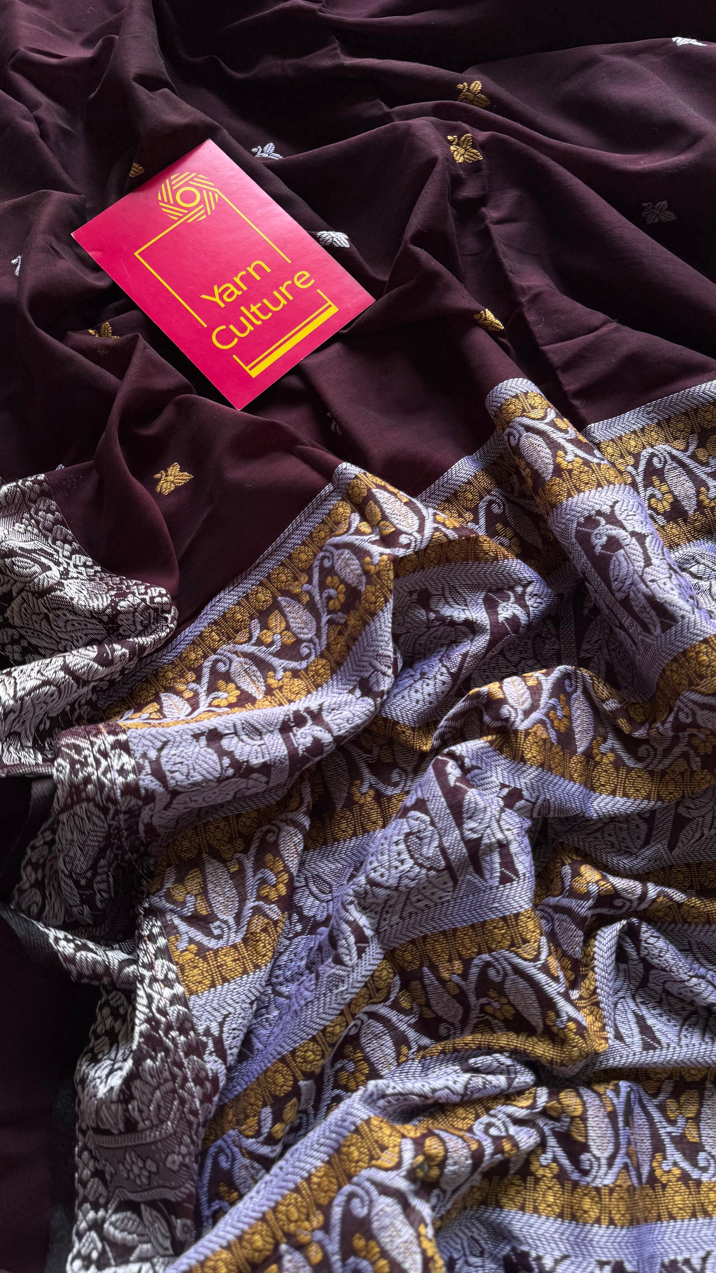 Coffee brown with white, Baluchari-inspired soft cotton handwoven saree - YCHOTEBCJA229