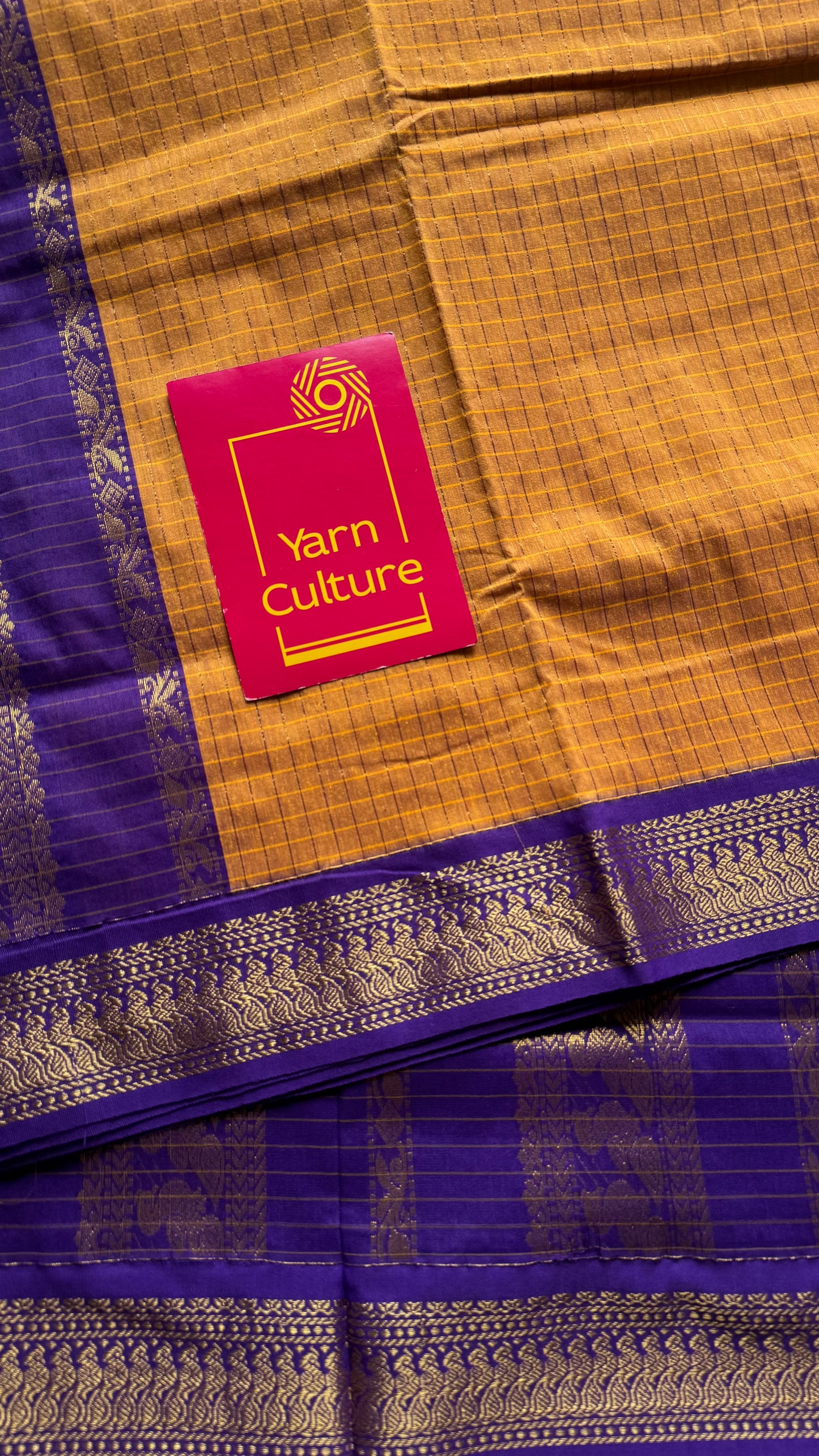Yellow with purple, checks - cotton silk - YCCOTNSEKCS09