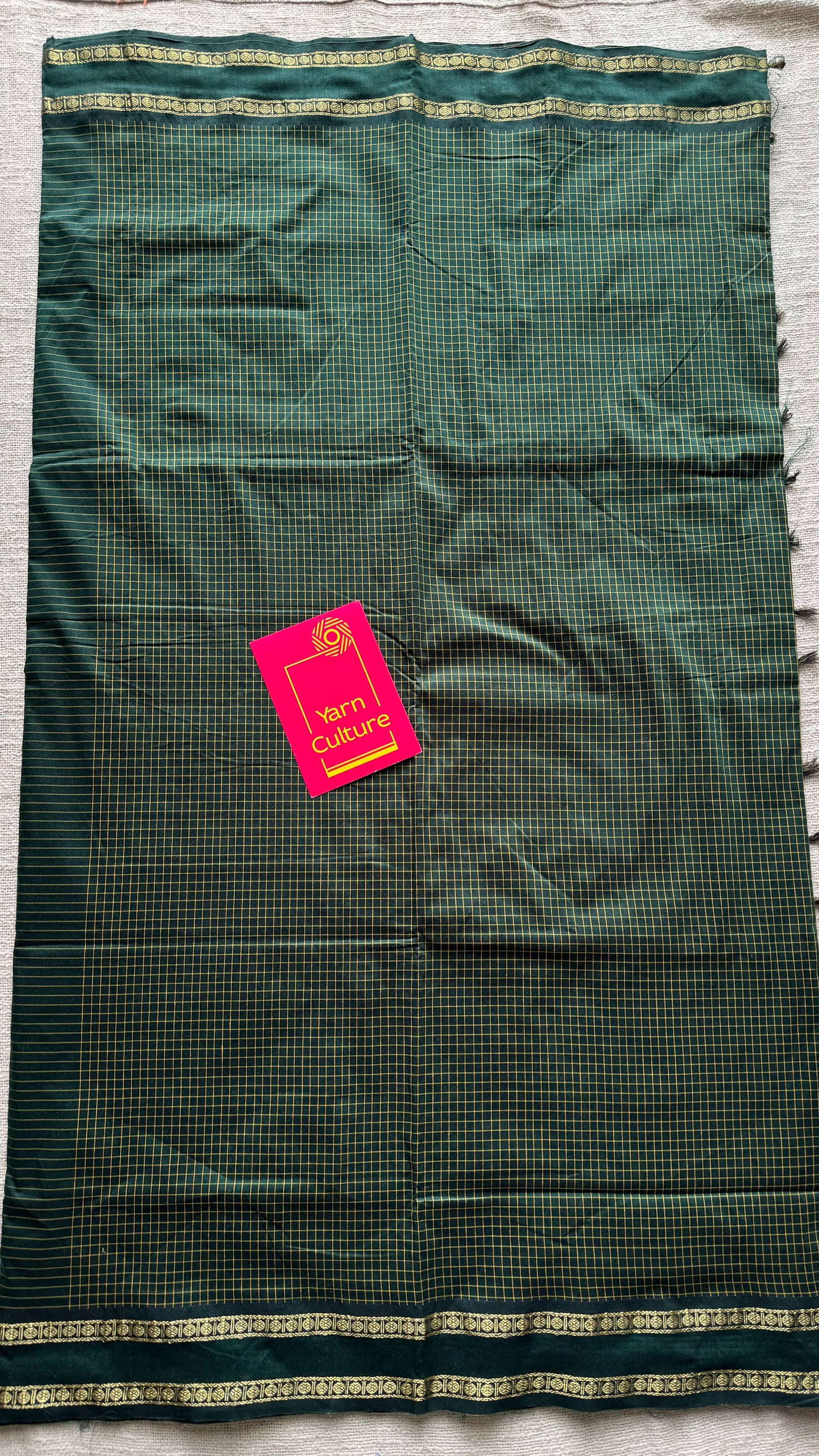 Dark green, arani checks, cotton silk - YCCOTNJUAR08