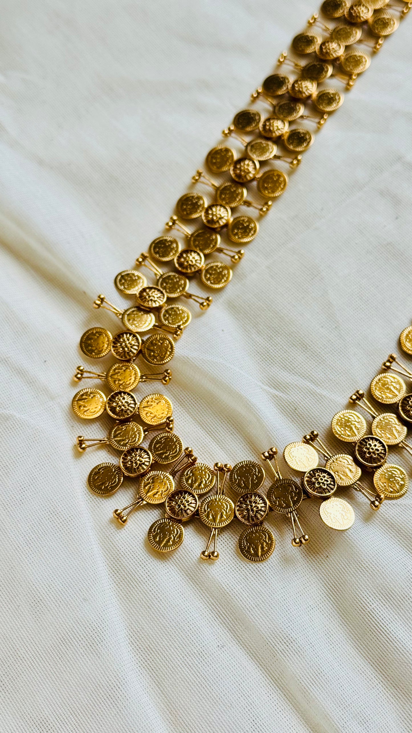 Long triple coin statement neckpiece, with earrings - YCGPNP728