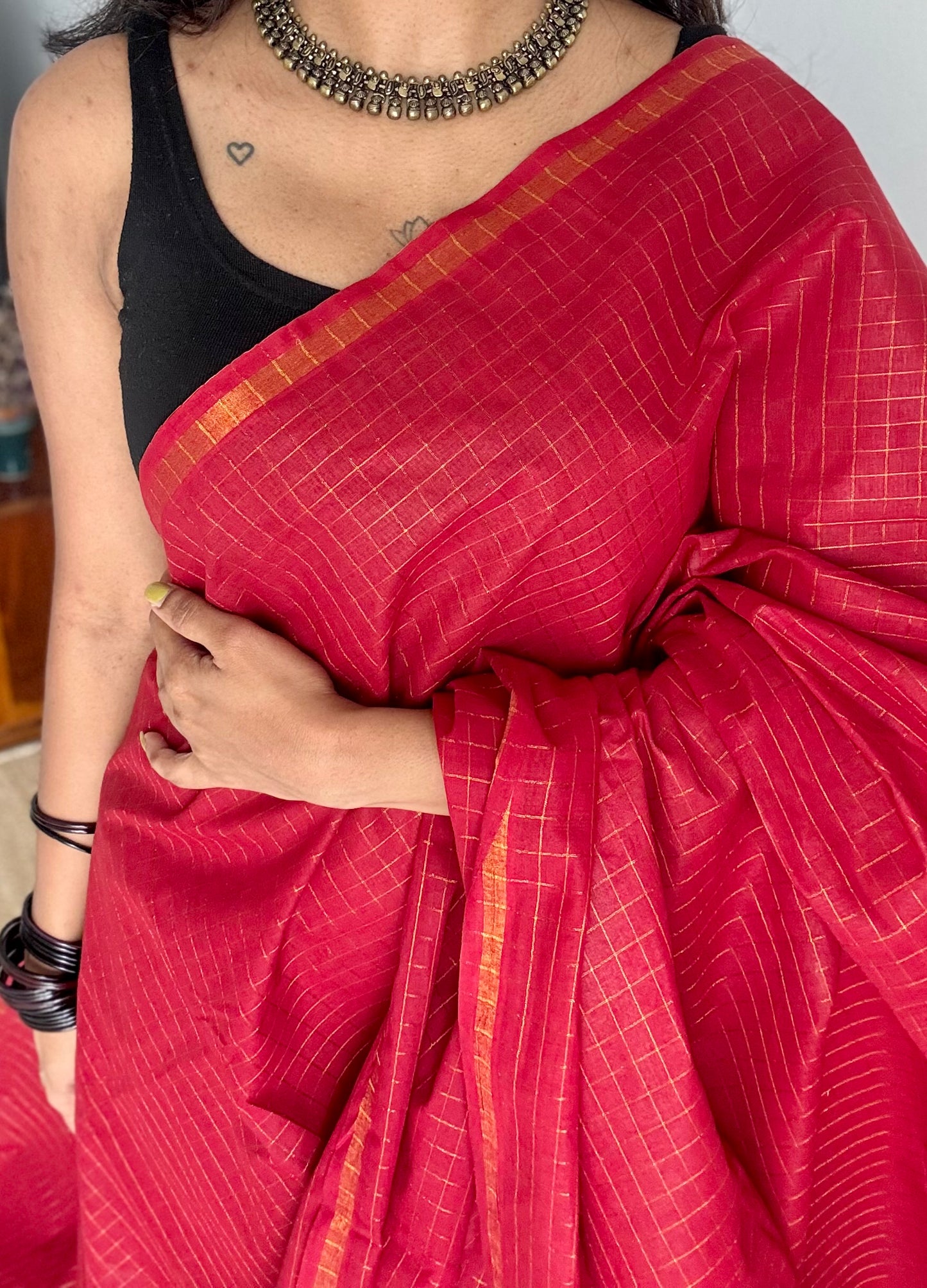 Red mini kattam sungudi, madurai cotton - YCCOTNSEMS18