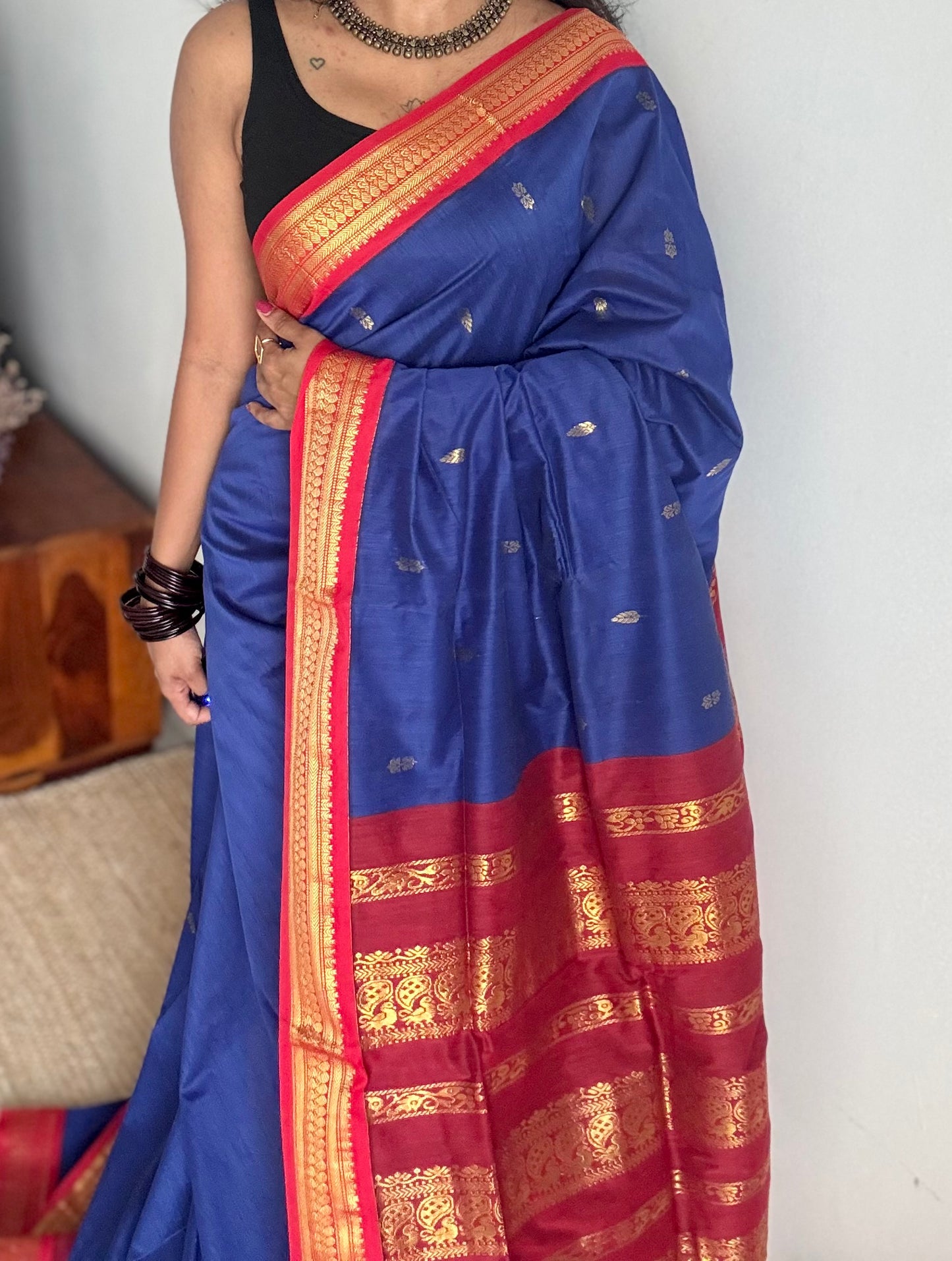 Royal blue with red, cotton silk - YCCOTNOCKCS13