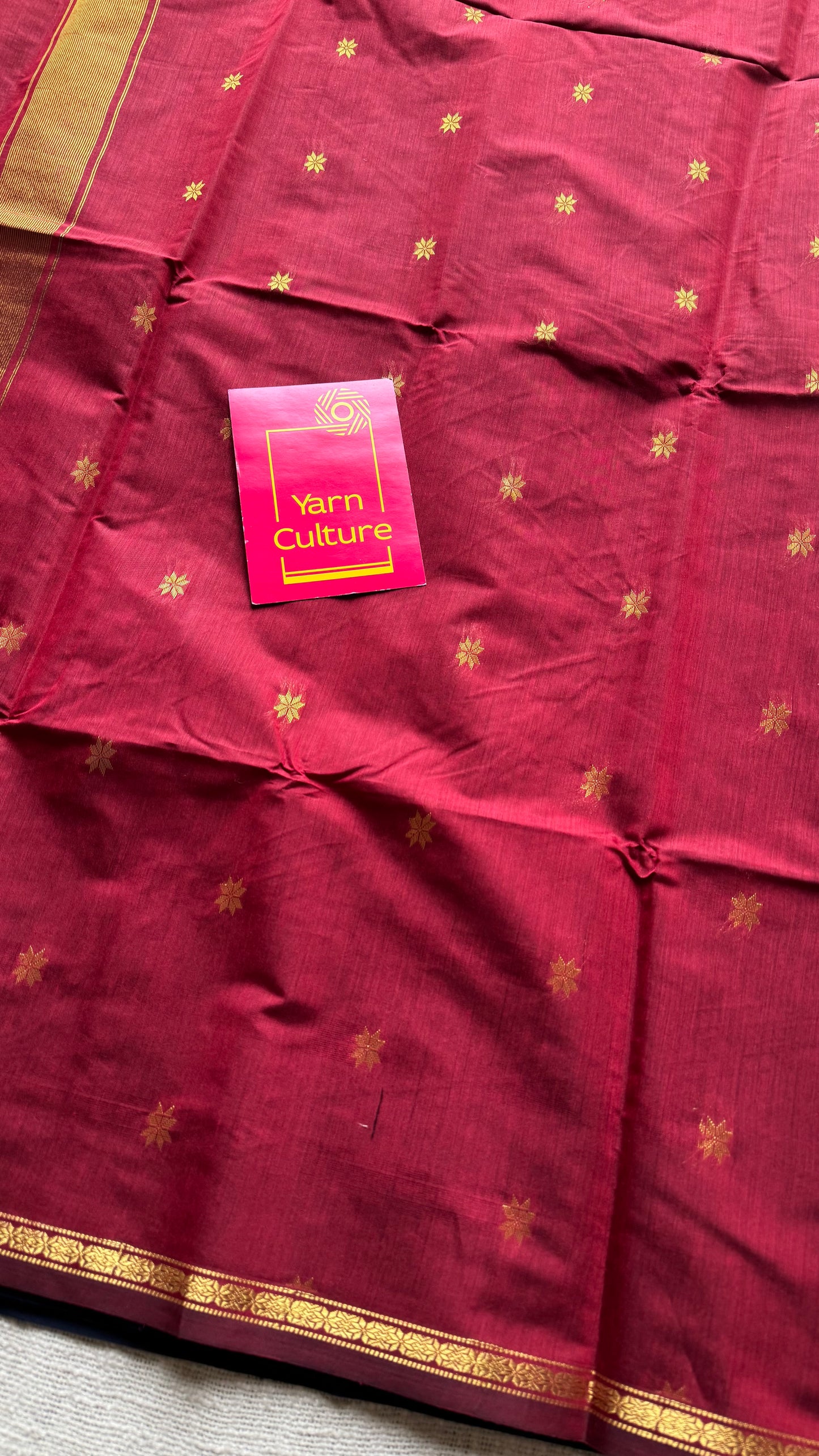 Dark blue with red, gold buttas, semi maheshwari cotton silk - YCCOTNFEJUSM05