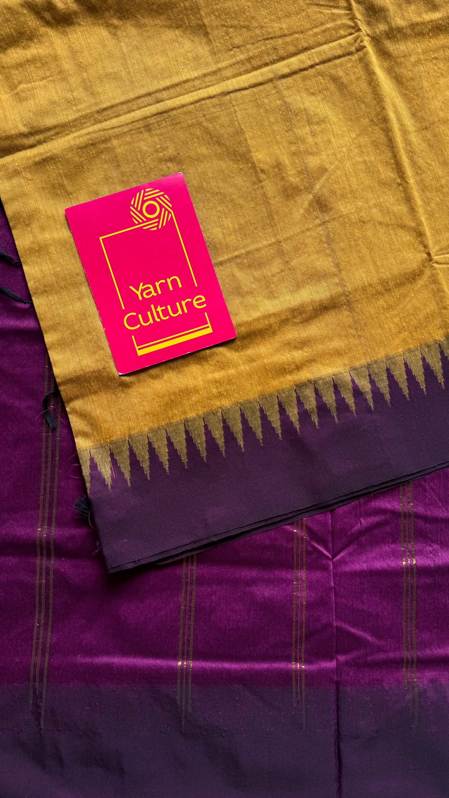 Yellow with wine temple border - kalyani cotton silk -YCCOTNSEKCS14