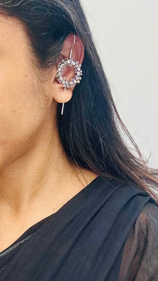 Oxidised silver, floral earcuff - YCOSEEC290