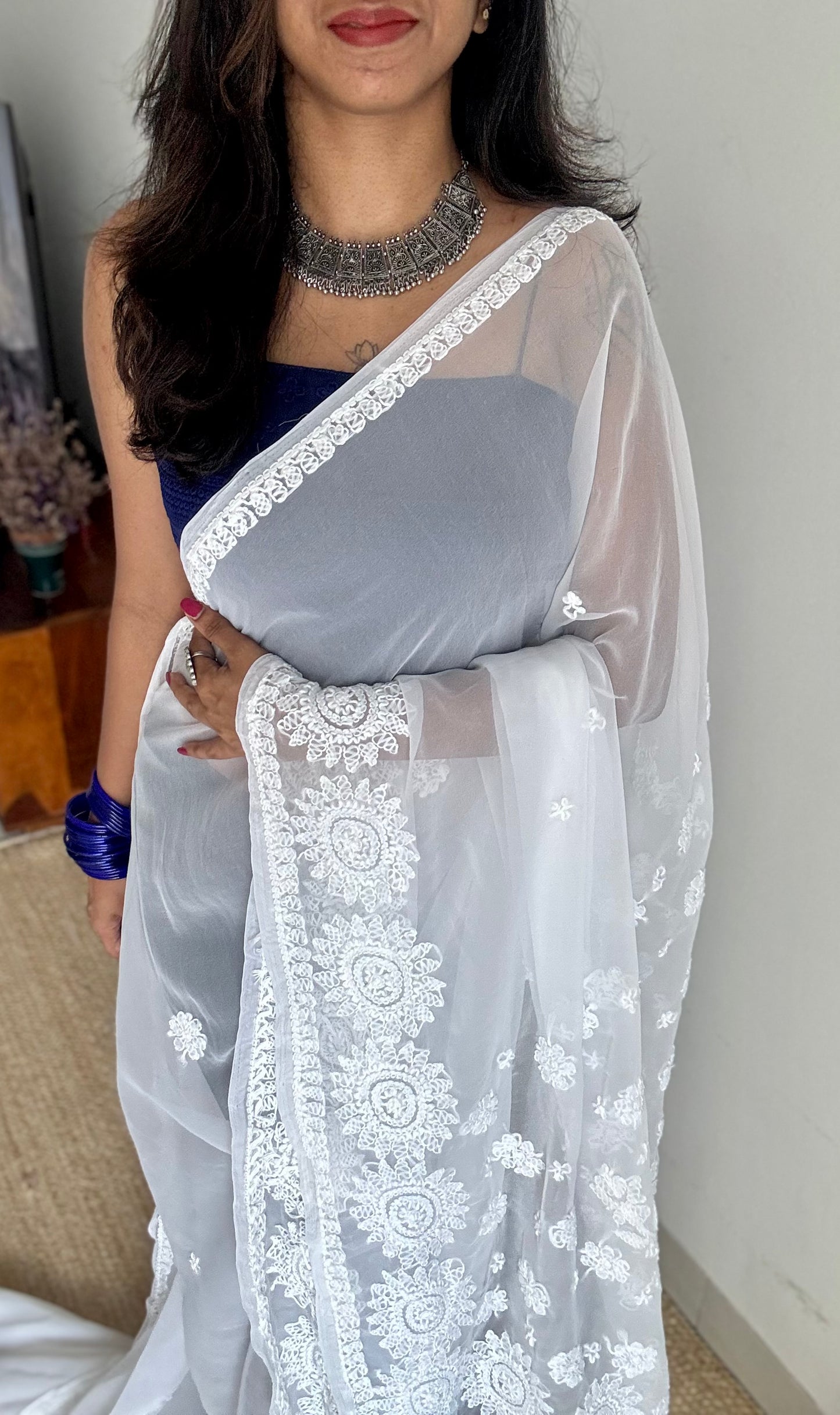 Noor-e-Safa (radiance of purity) - White Chikankari, georgette YCSLCJULCK06