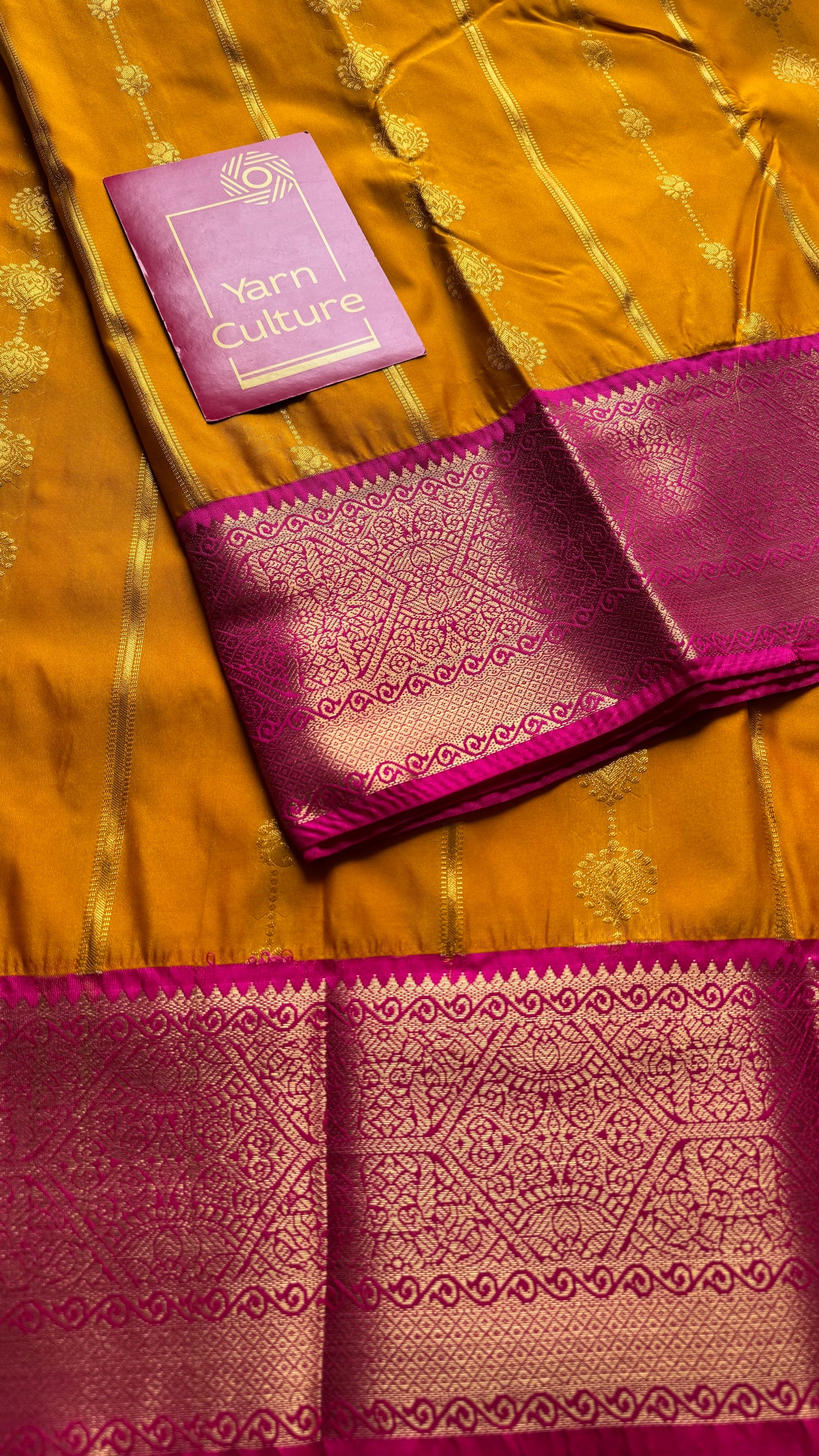 Suhani - yellow with hot pink, handloom korvai semi silk - YCCOTNFEJUKS03