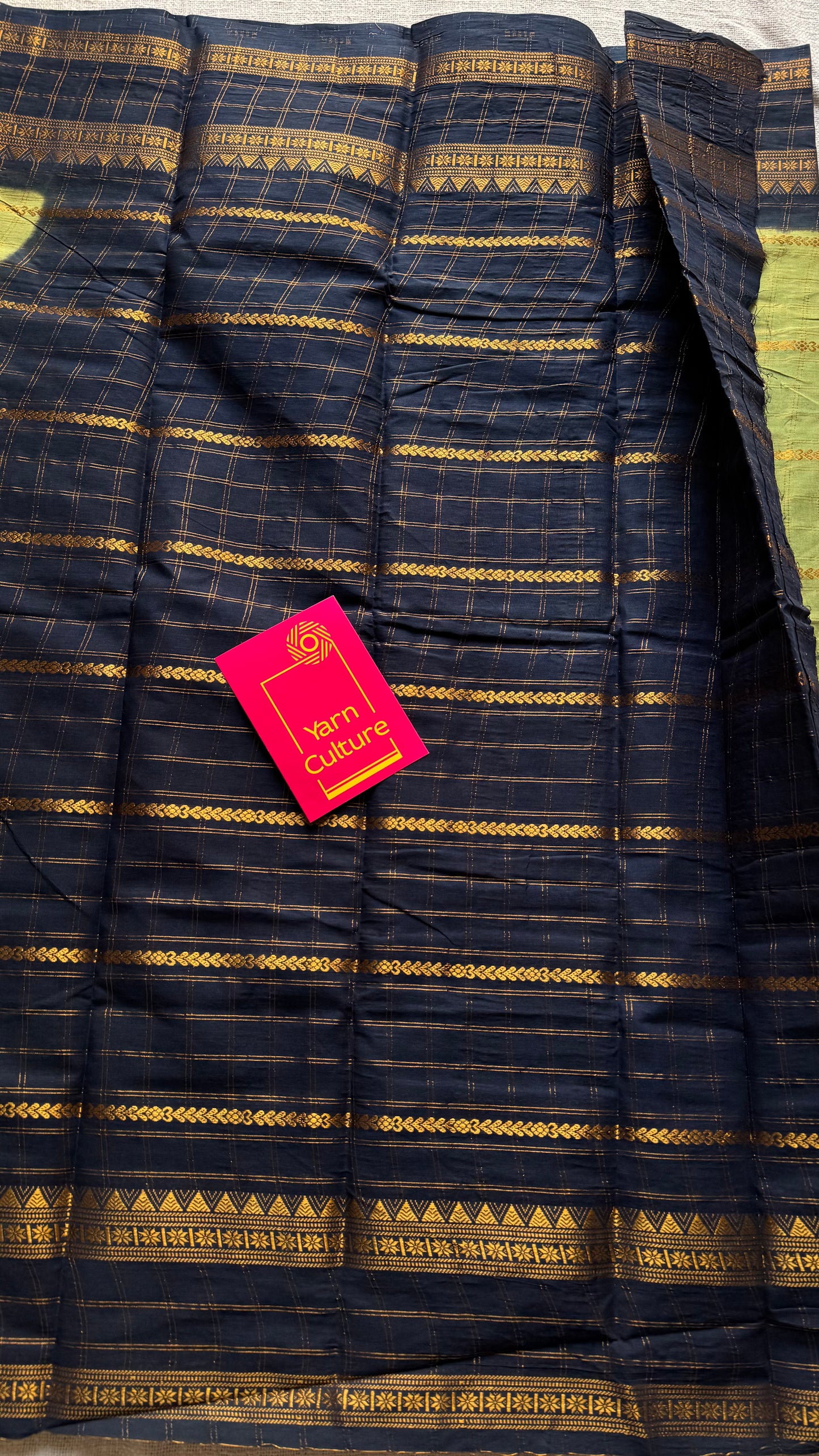 Pista green with black, Adayar checks with velthaari pattern, madurai cotton - YCCOTNOCSC08