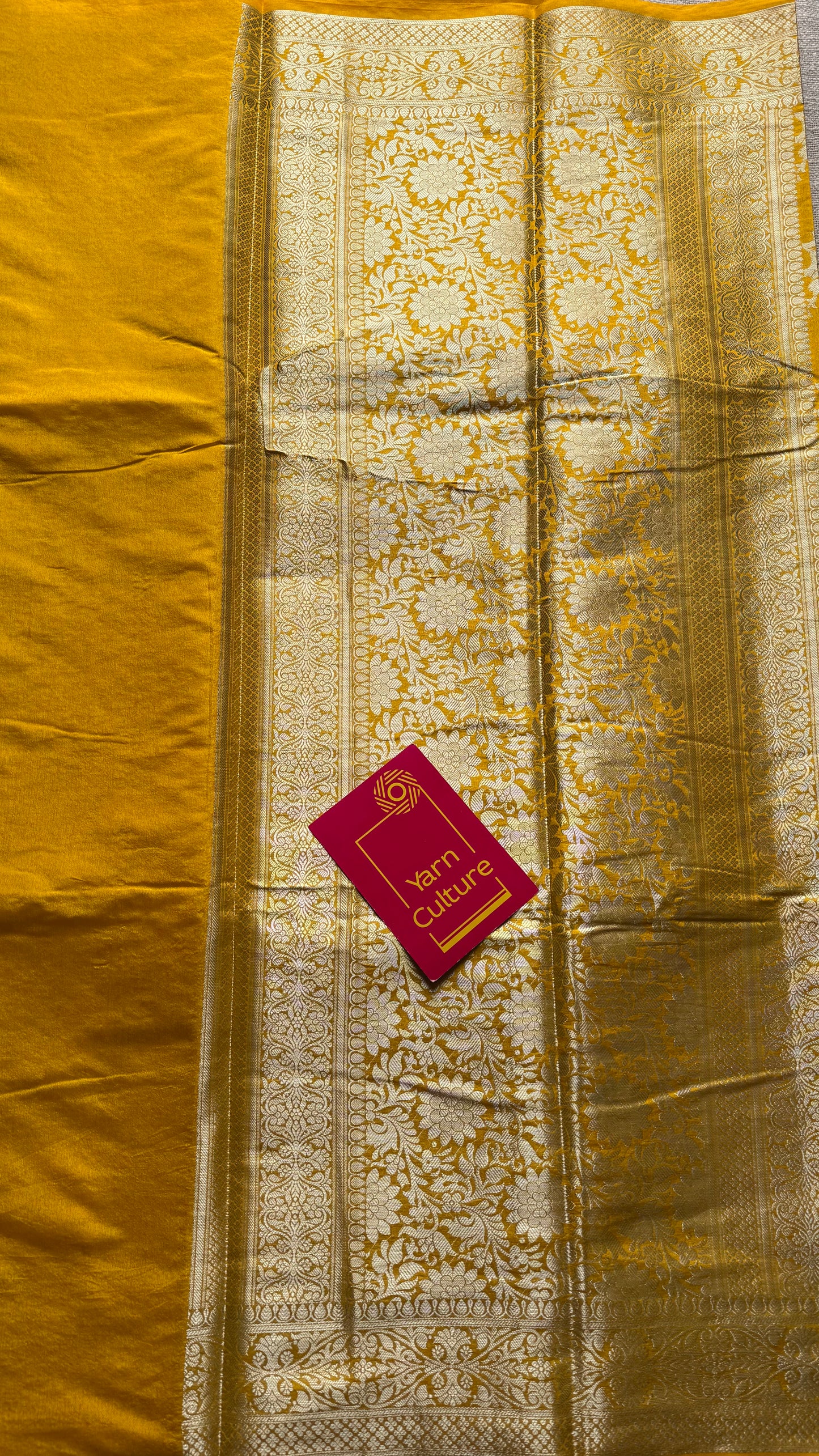 Yellow meenakari floral pattern in silver zari, Banarasi katan dupion silk - YCDESE11