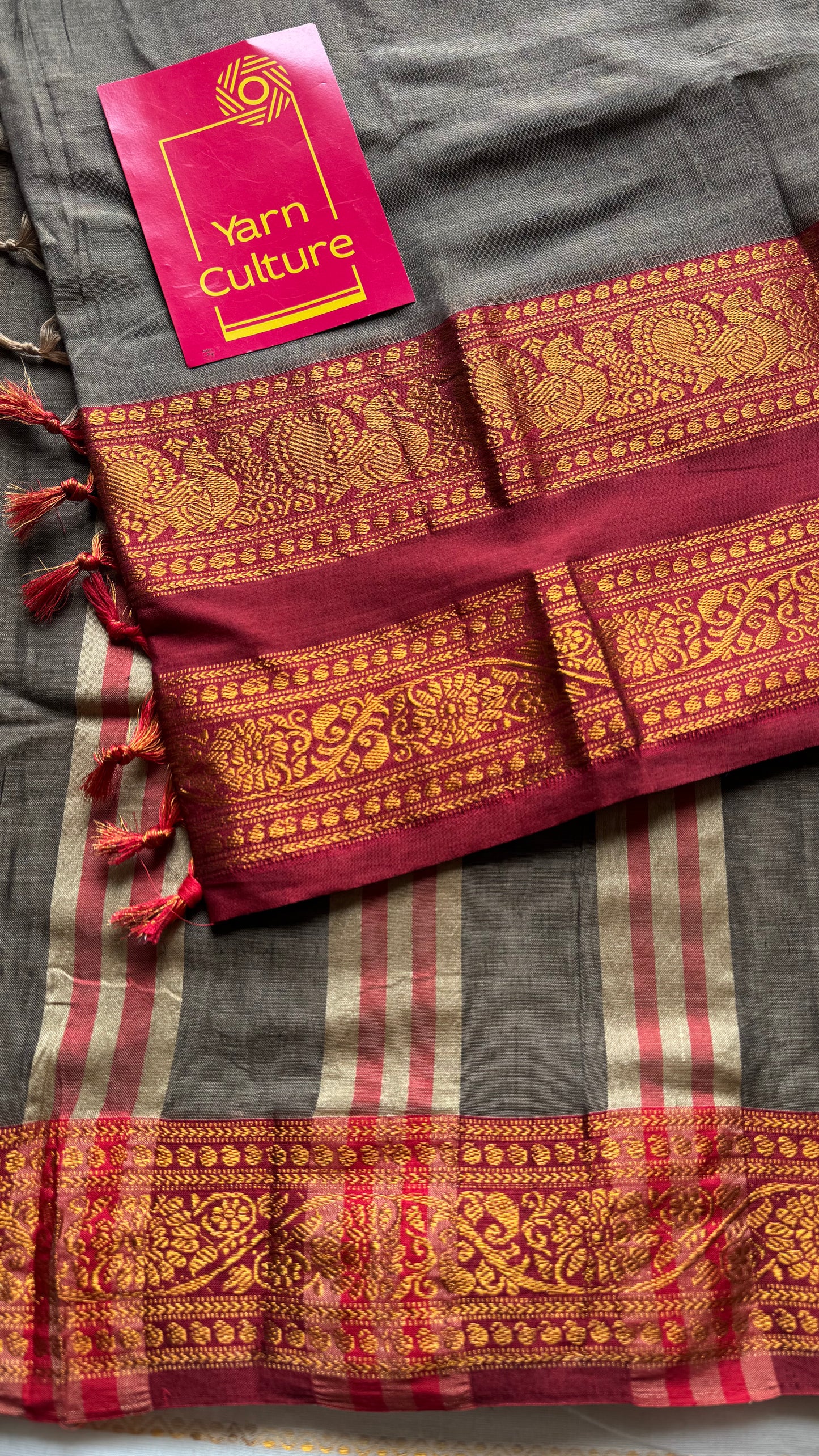 Grey with red wide border, narayanpet soft cotton saree - YCWOTDAUG05