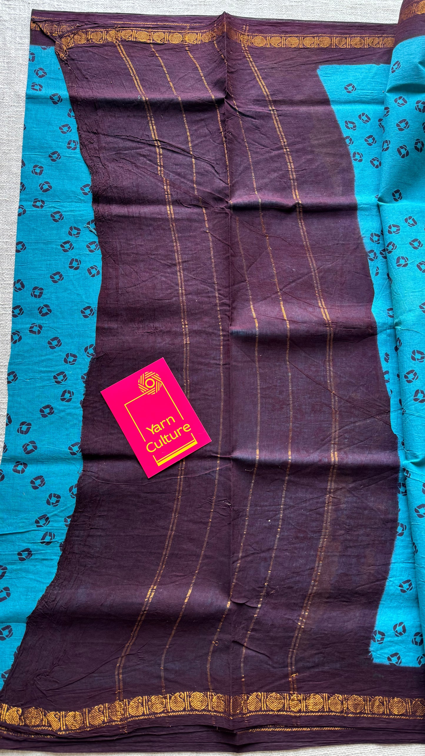 Blue with brown, printed sungudi, madurai cotton - YCCOTNOCSC16
