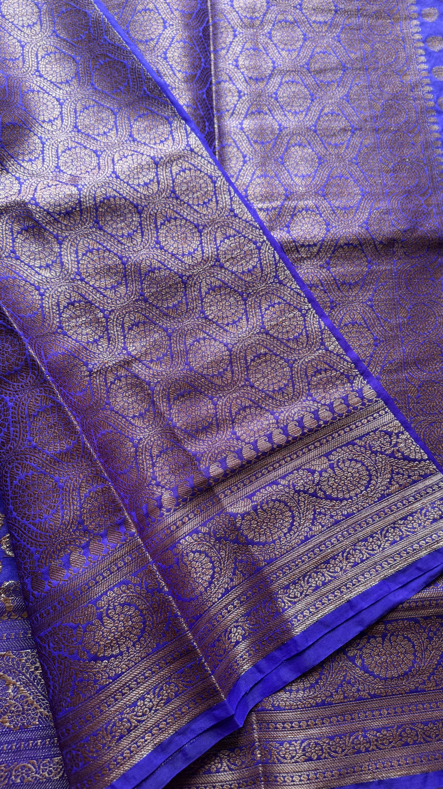 Wisteria - Dark lavender with a hint of blue, antique gold zari, Banarasi semi georgette - YCBLFEGAGZ20