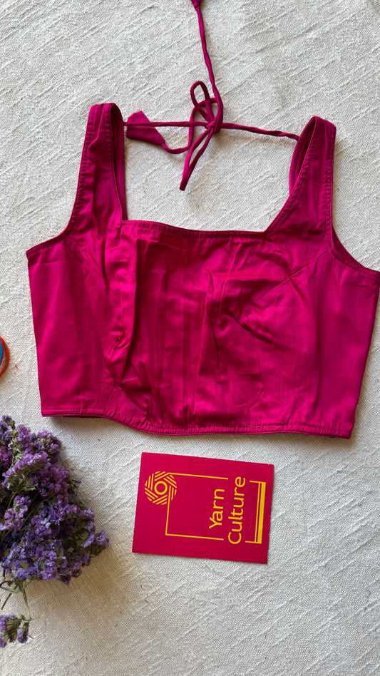 Hot pink sleeveless cotton silk stitched blouse, back open, non-padded - YCSESB80