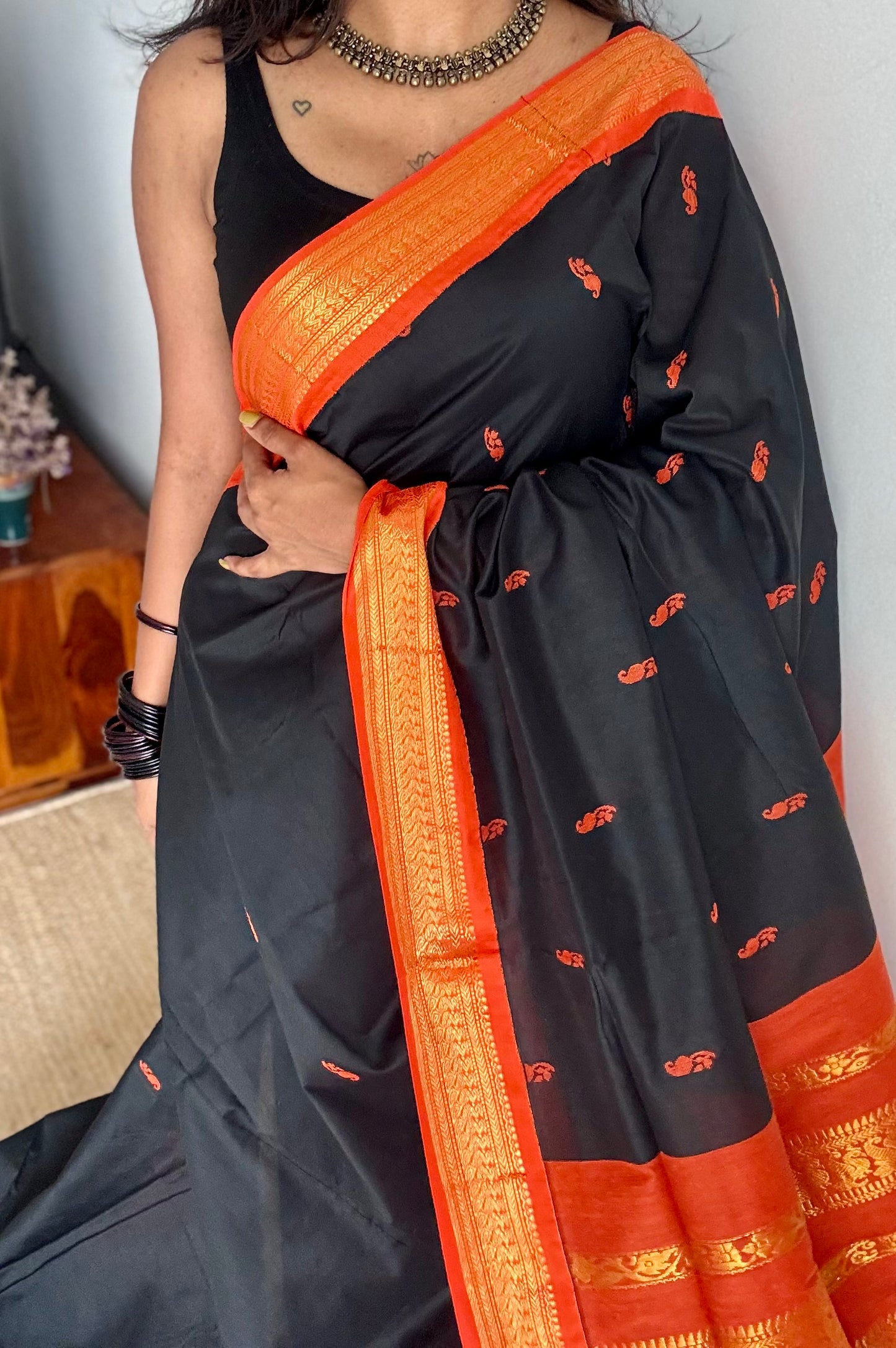 Black with orange - cotton silk - YCCOTNSEKCS07