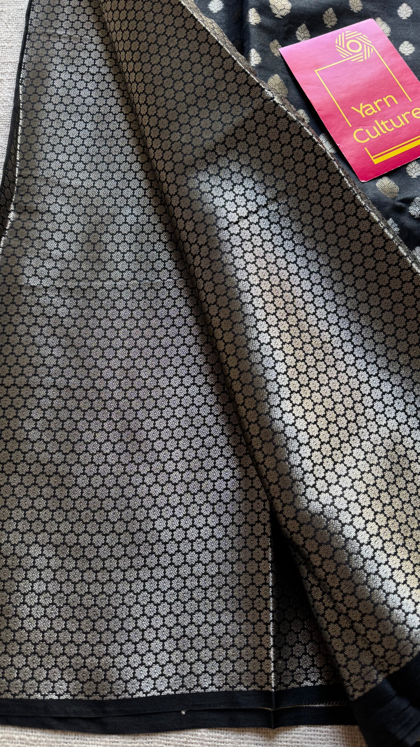 Black, silver buttas and zari, Banarasi semi-silk - YCDESE45