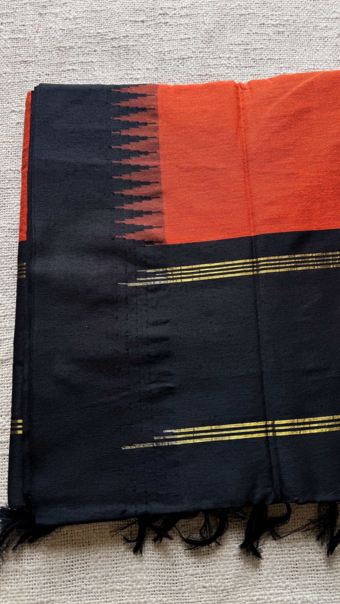 Dark orange with black temple border - cotton silk - YCCOTNOCKCS8