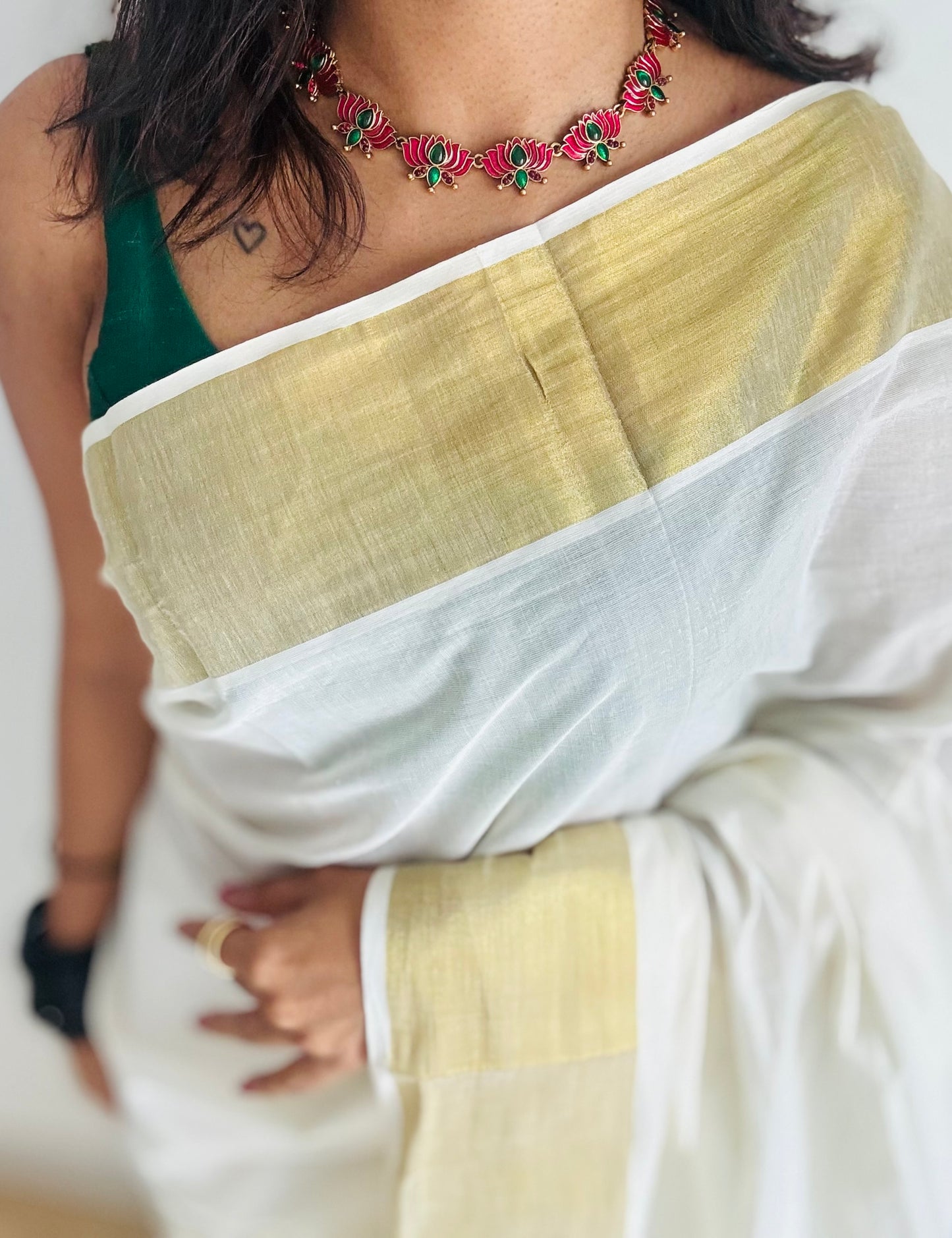 Rani pink and green lotus, with earrings - YCAGC131