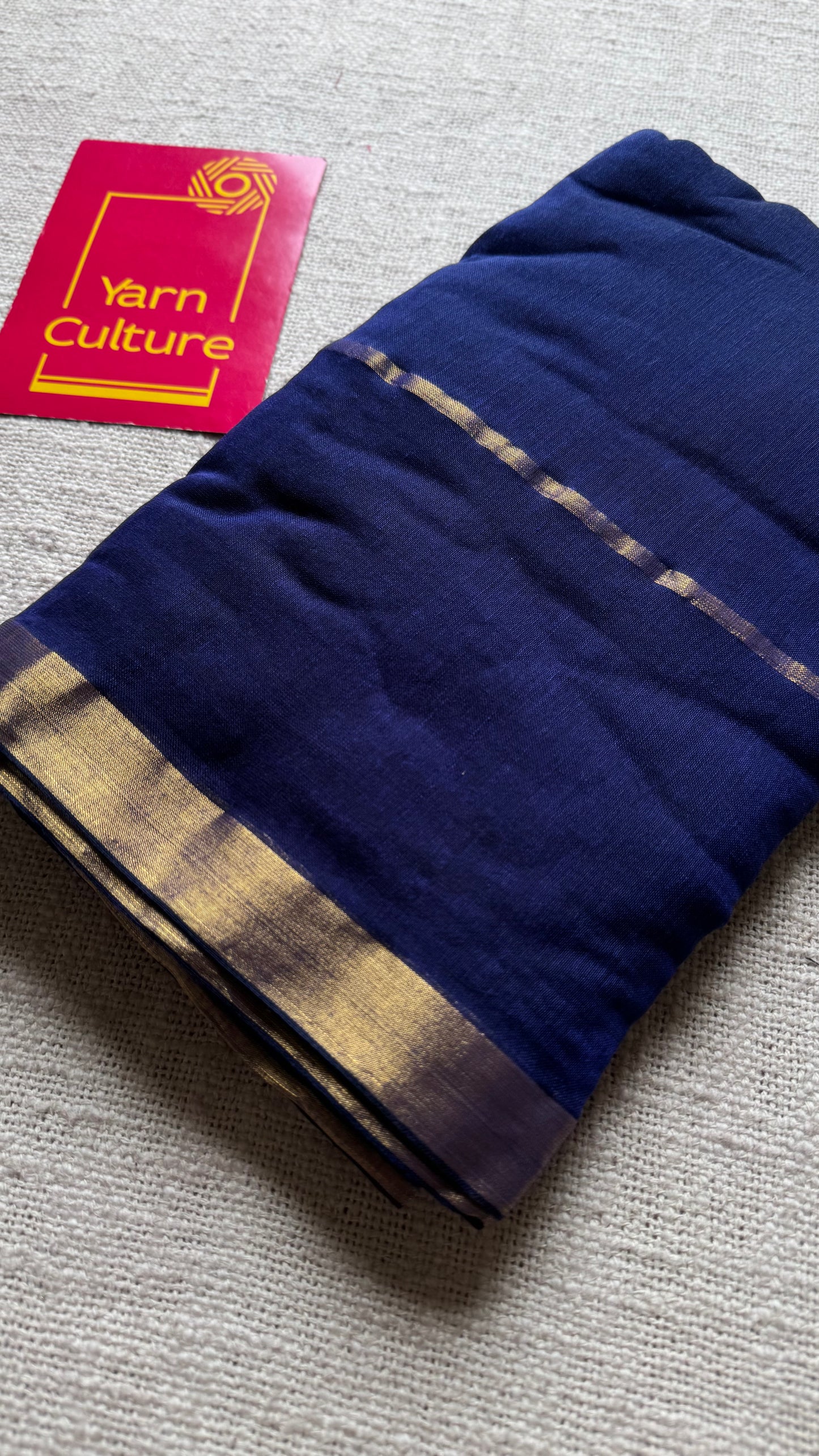 Dark blue mul, antique gold zari, gap border pattern - YCBCMCGZSE73