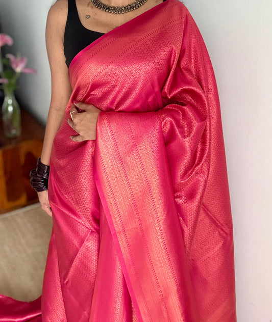 Rani pink, antique gold zari, semi-silk - YCDOSOCSS07