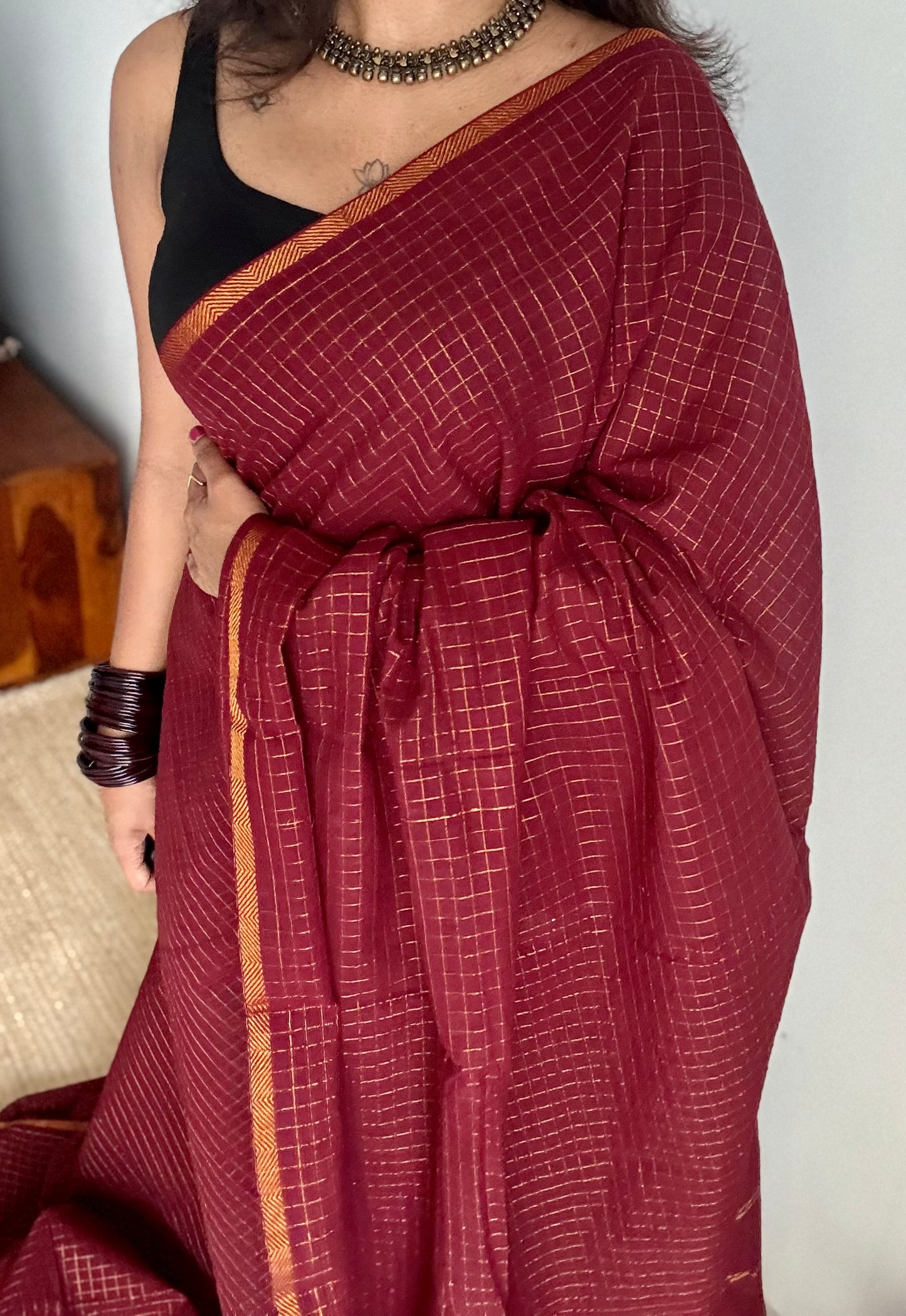 Maroon mini kattam (checks), soft Madurai cotton - YCCOTNJULMCS19
