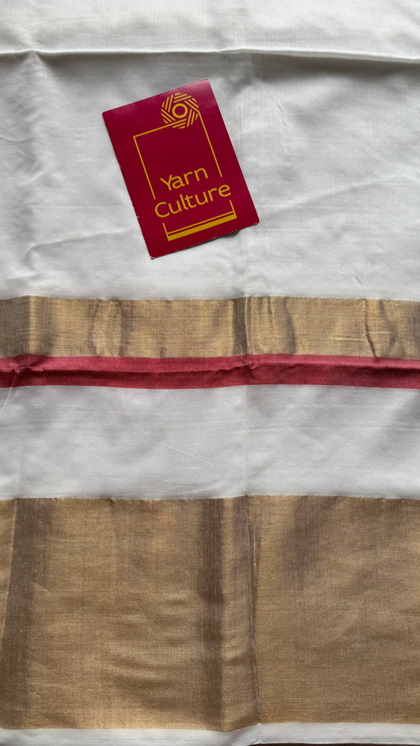 White with gold zari border, soft cotton - YCBCDP12