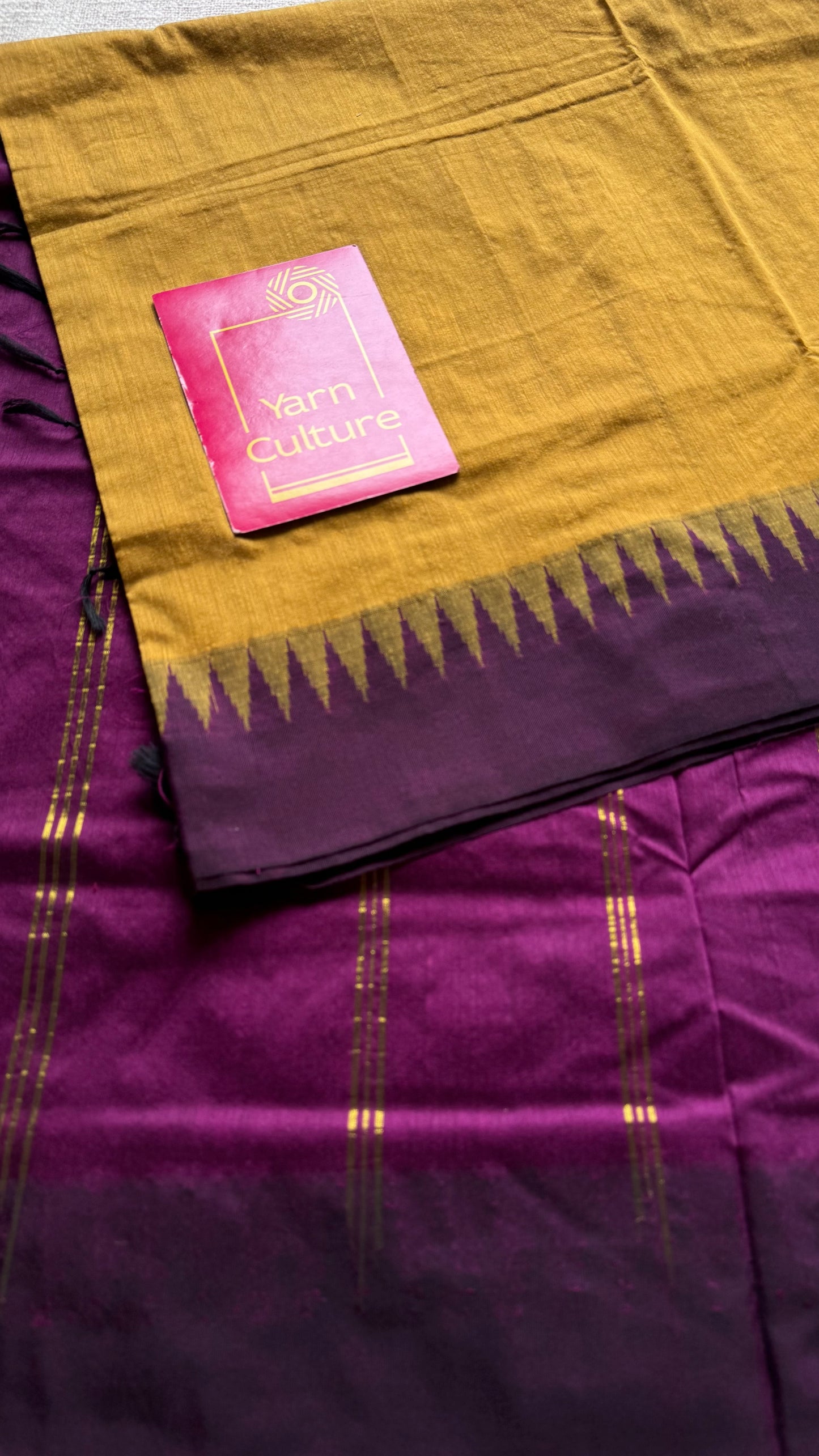 Yellow with wine temple border - kalyani cotton silk -YCCOTNSEKCS14