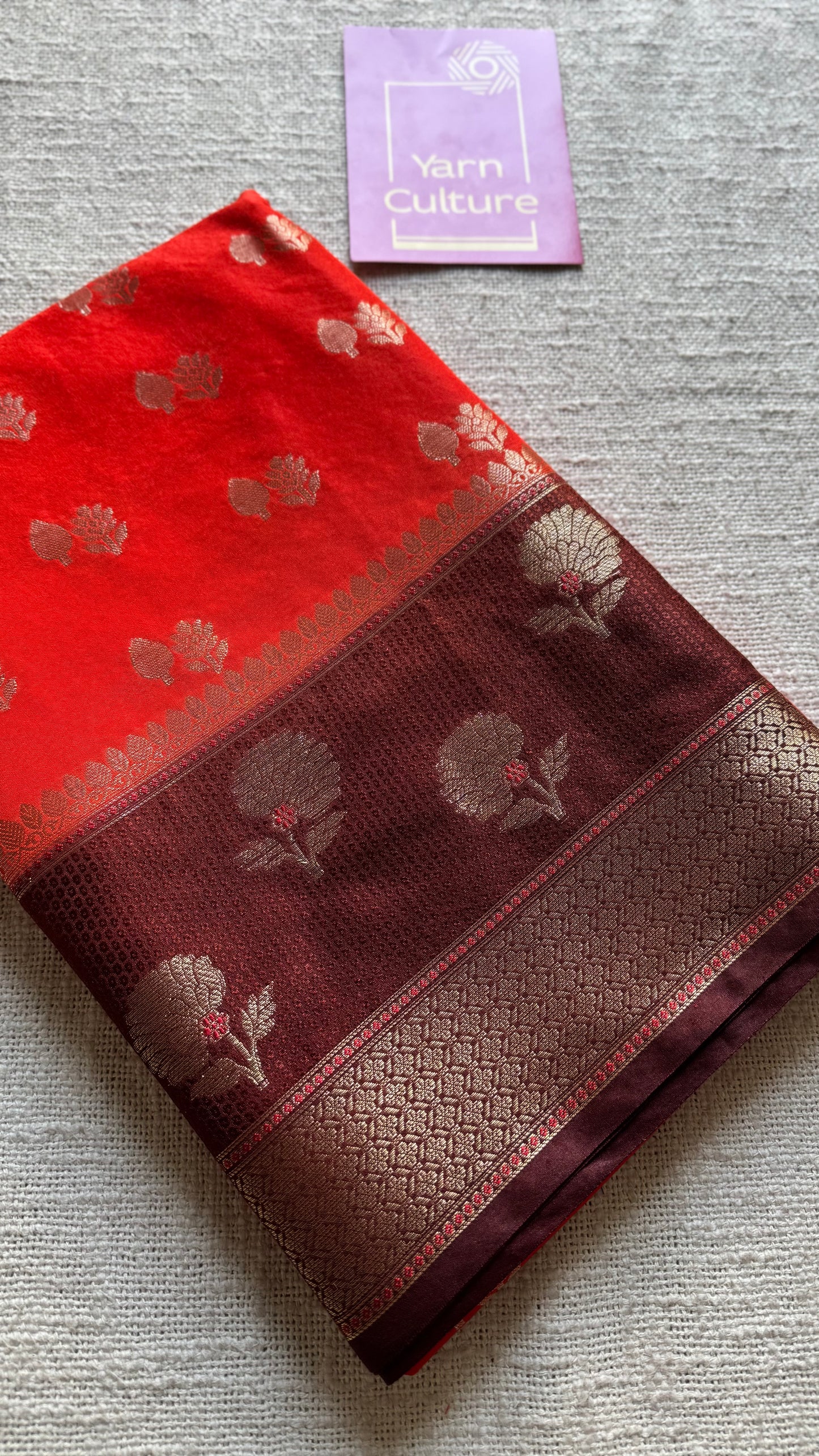 Dark orange with coffee brown border, semi dupion silk - YCBLSSJA24