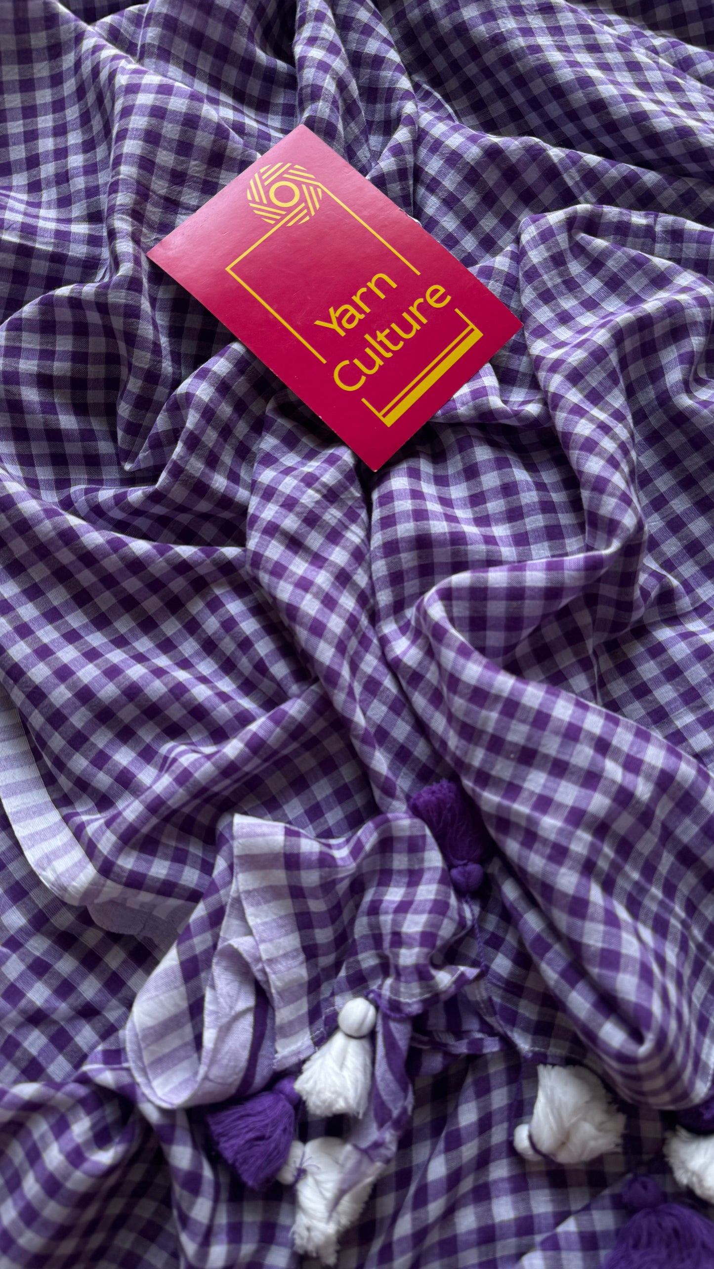 Purple and white checkered mul cotton saree - YCBCMCCMA32