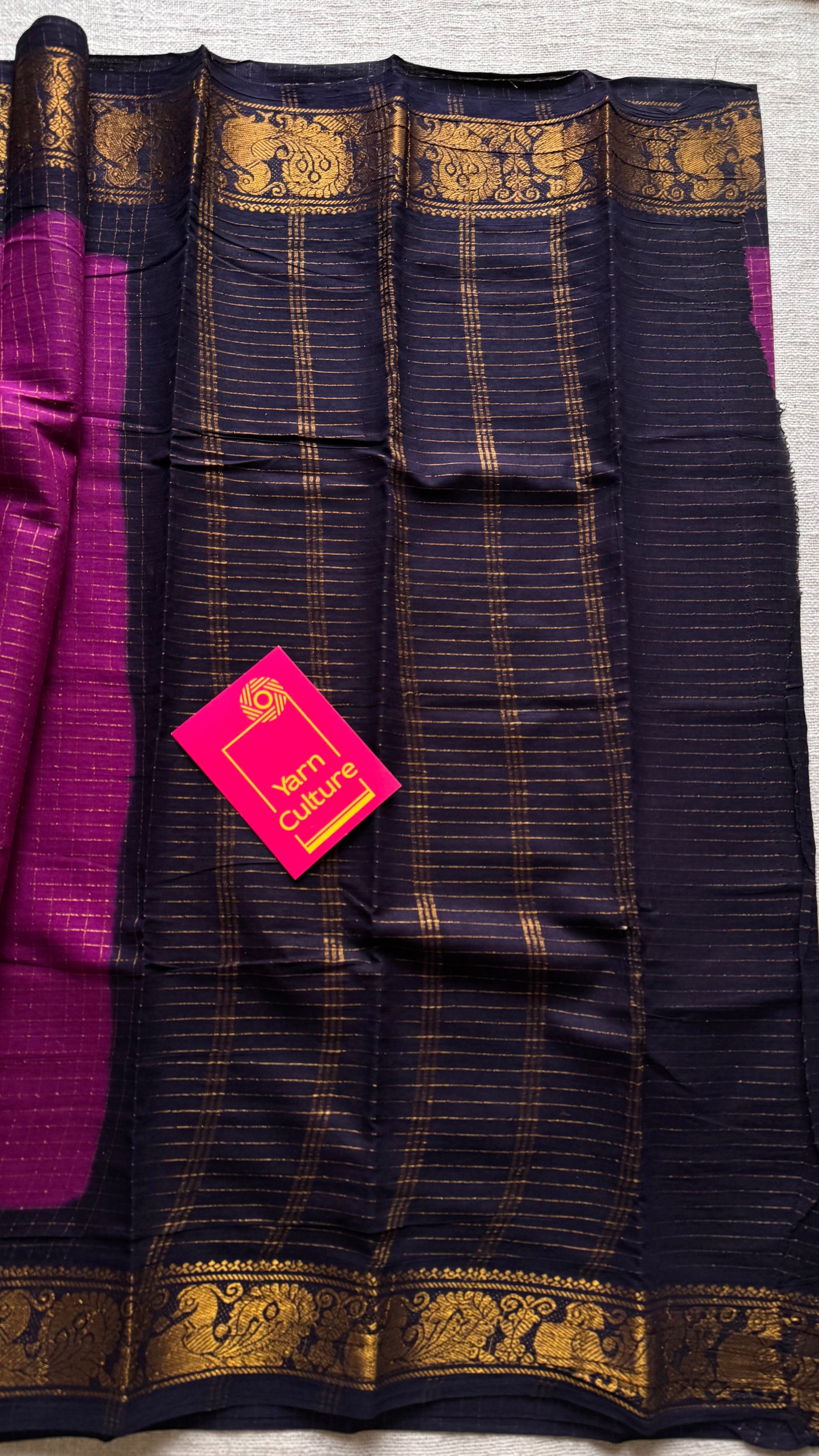 Purple pink with dark blue checkered sungudi, madurai cotton - YCCOTNOCSC21