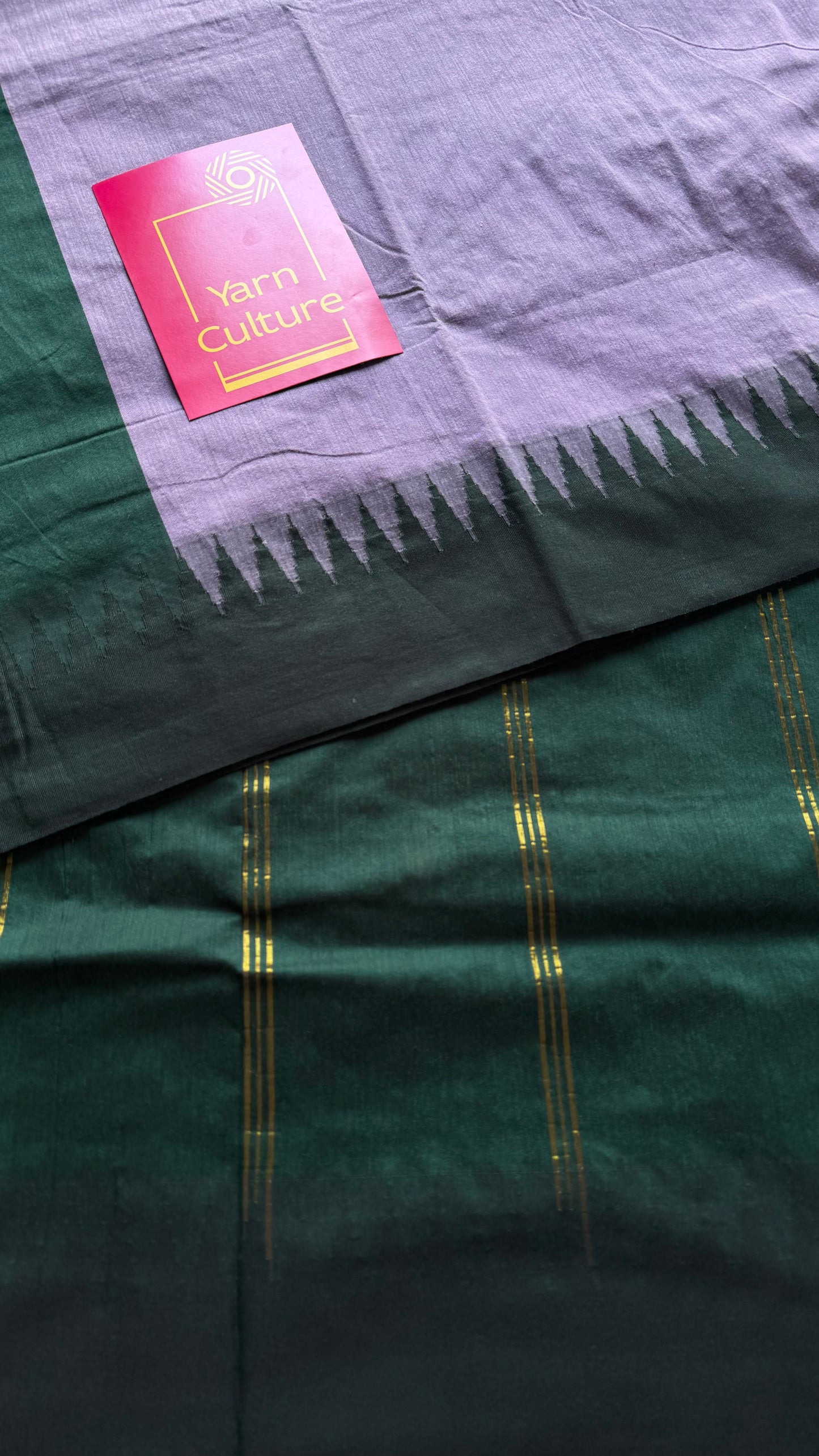 Lilac with dark green temple border - cotton silk - YCCOTNOCKCS7