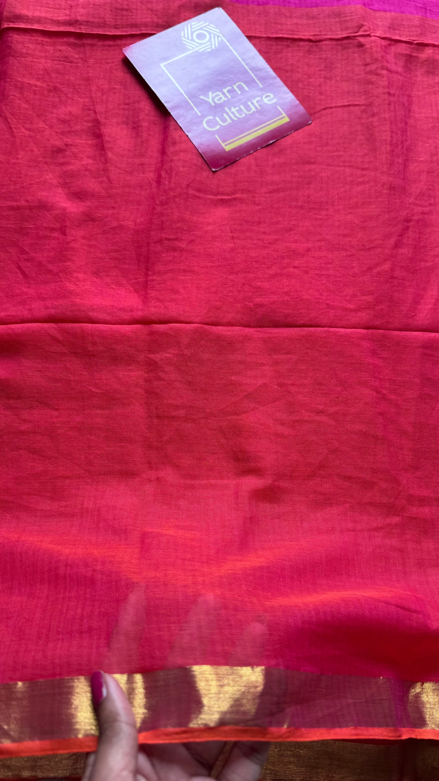 Magenta with dual tone orangish pink mul, thin antique gold zari border- YCBCMCLSE33