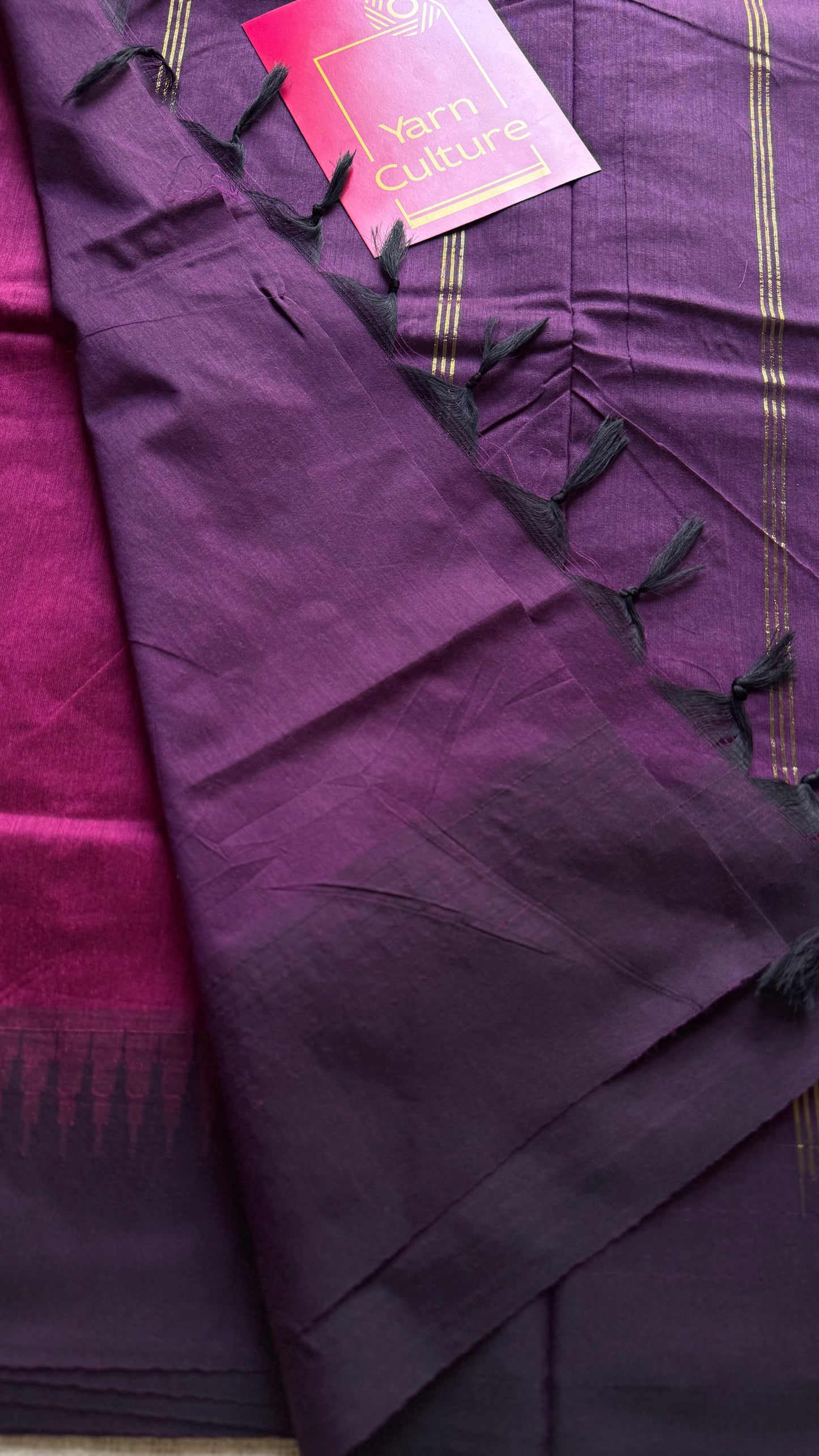 Raspberry pink with purple temple border - cotton silk - YCCOTNOCKCS6