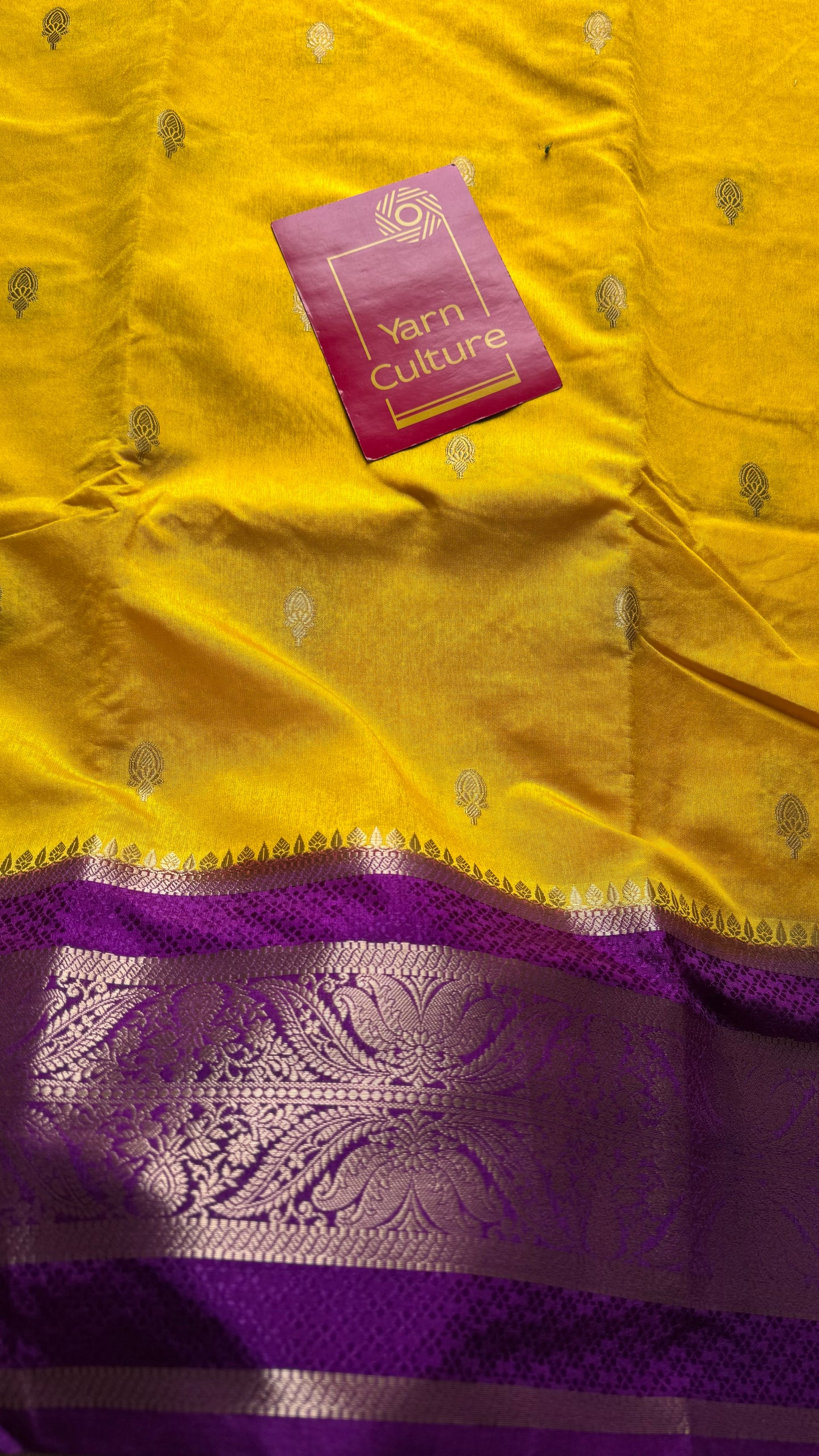 Yellow with purple border, Banarasi semi-silk - YCDESE03