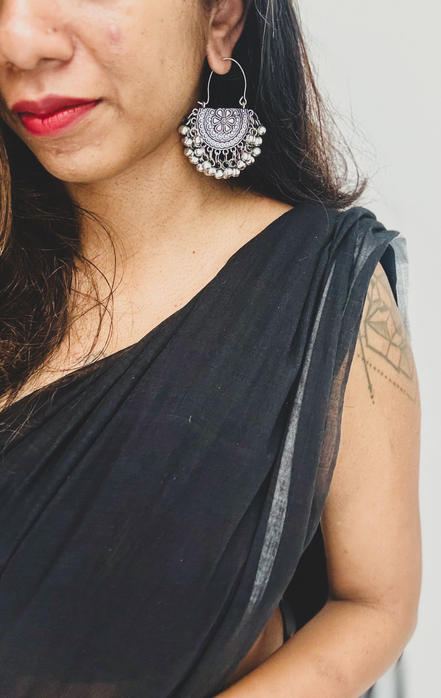 Oxidised silver, gungroo dangler earring - YCOSED305