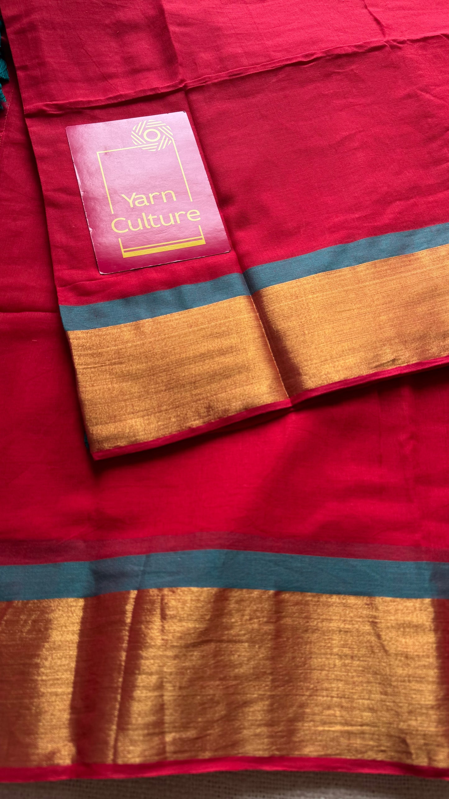 Red mul with green and antique gold zari border - YCBCMCLSE26