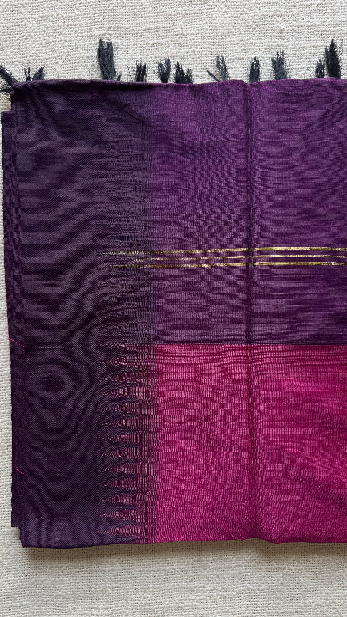 Raspberry pink with purple temple border - cotton silk - YCCOTNOCKCS6