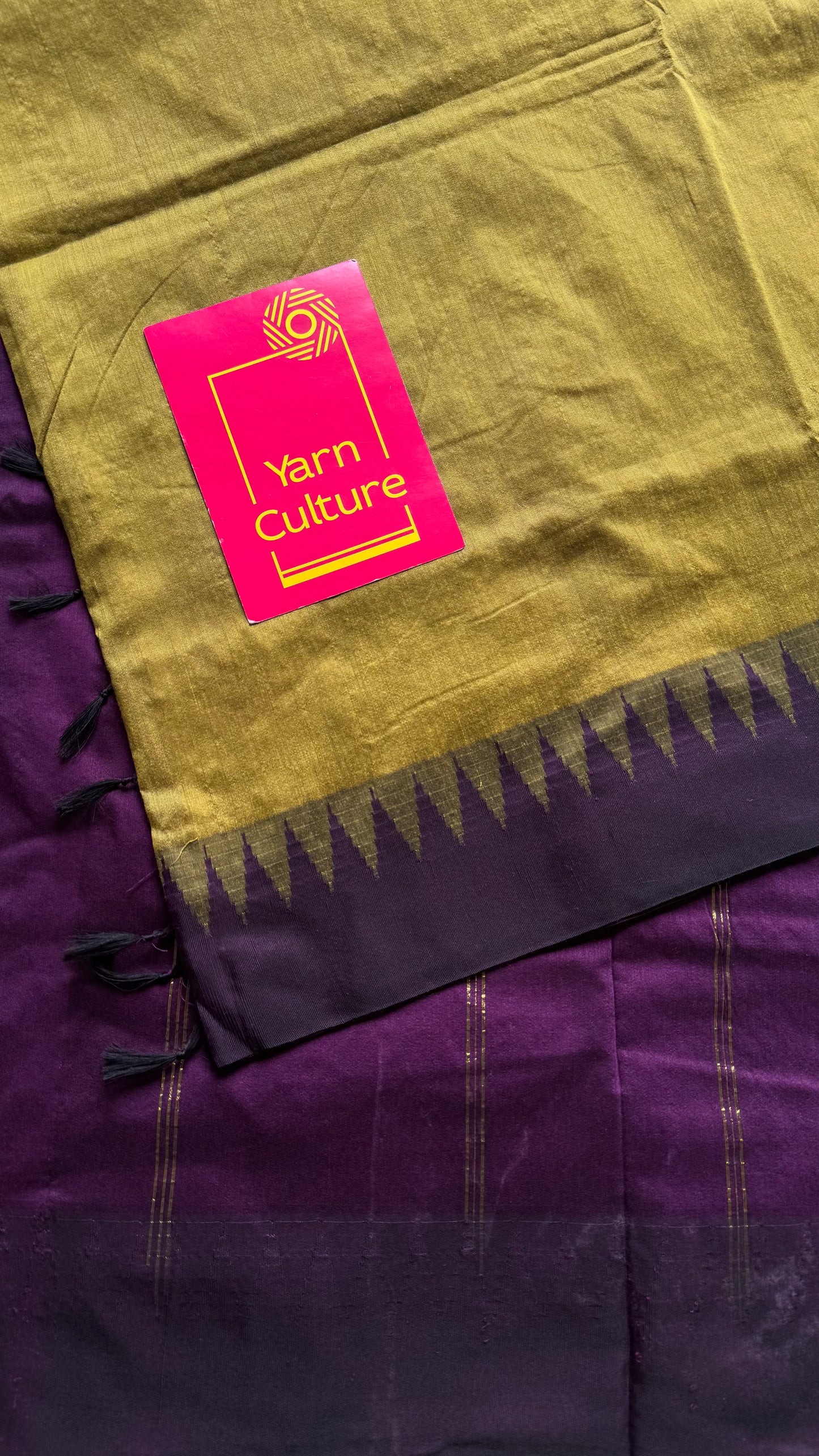 Green with purple temple border - cotton silk - YCCOTNSEKCS21