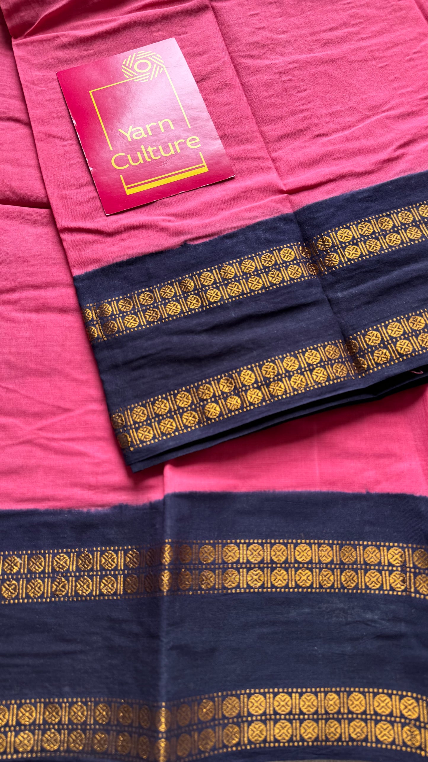 Pink with dark blue, small rudraksham motif border, soft cotton - YCCOTNJSUN08