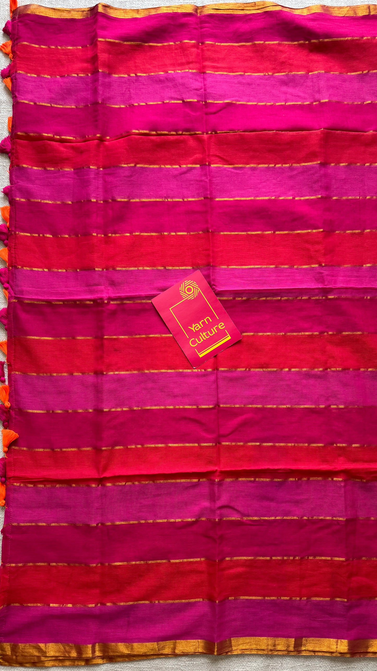 Orange and pink mul with gold multicoloured broad stripes - YCBCMCLSE48