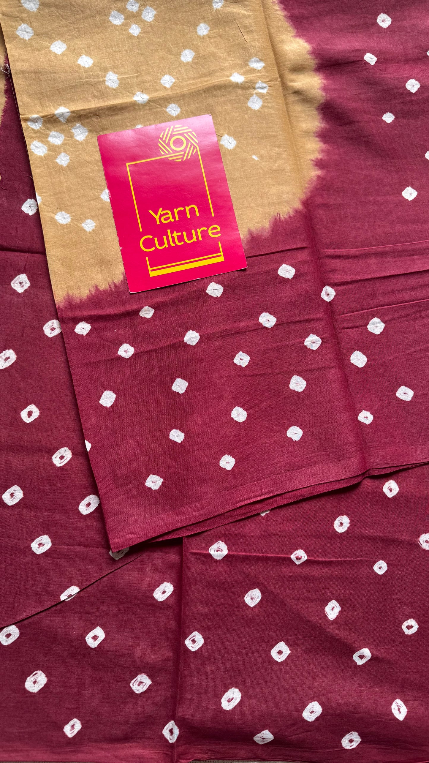 Beige with maroon Sungudi/Bandhani, soft cotton - YCCOTNSEMS78
